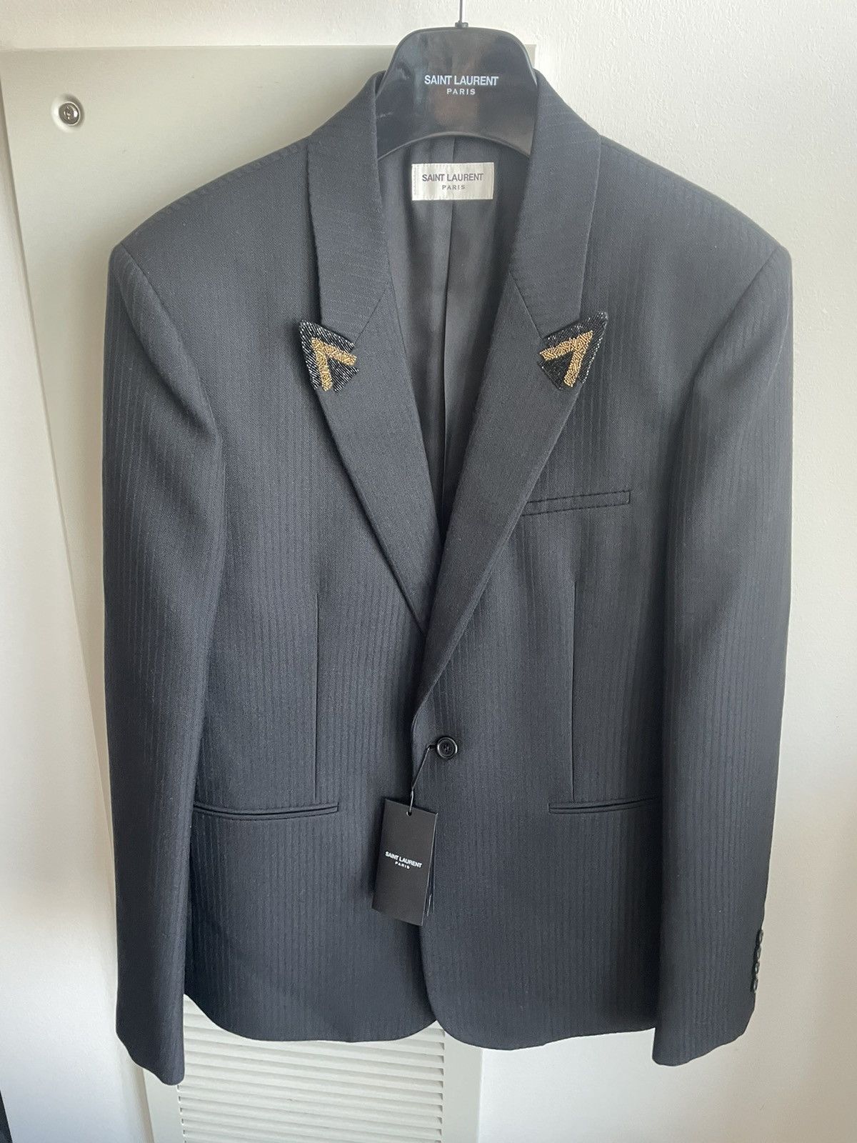 Hedi Slimane × Saint Laurent Paris × Yves Saint Laurent Rare $4,200 Value SuperRunway Limited Edition Studded Blazer Size 52R - 18 Thumbnail