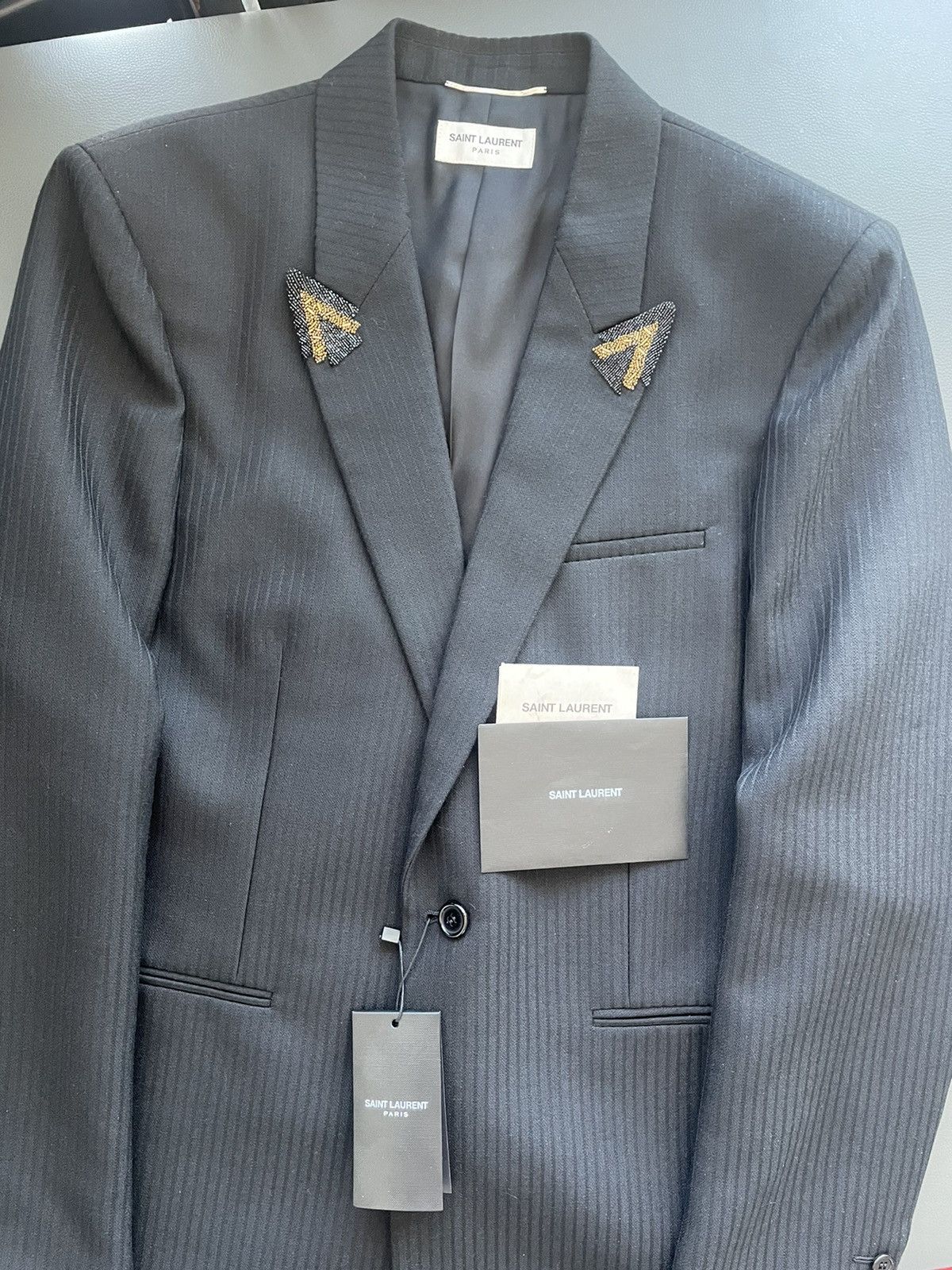 Hedi Slimane × Saint Laurent Paris × Yves Saint Laurent Rare $4,200 Value SuperRunway Limited Edition Studded Blazer Size 52R - 4 Thumbnail