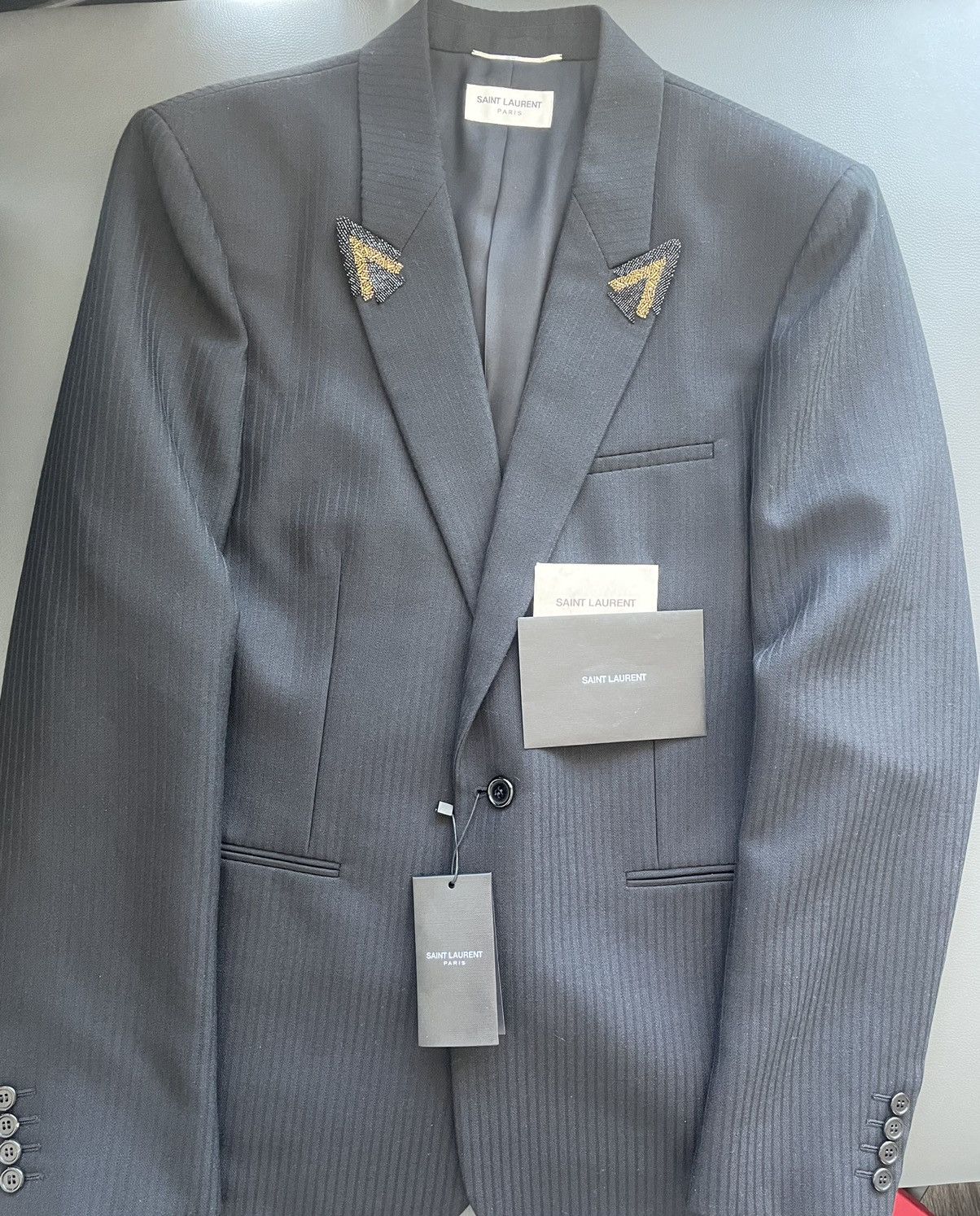 Hedi Slimane × Saint Laurent Paris × Yves Saint Laurent Rare $4,200 Value SuperRunway Limited Edition Studded Blazer Size 52R - 21 Thumbnail