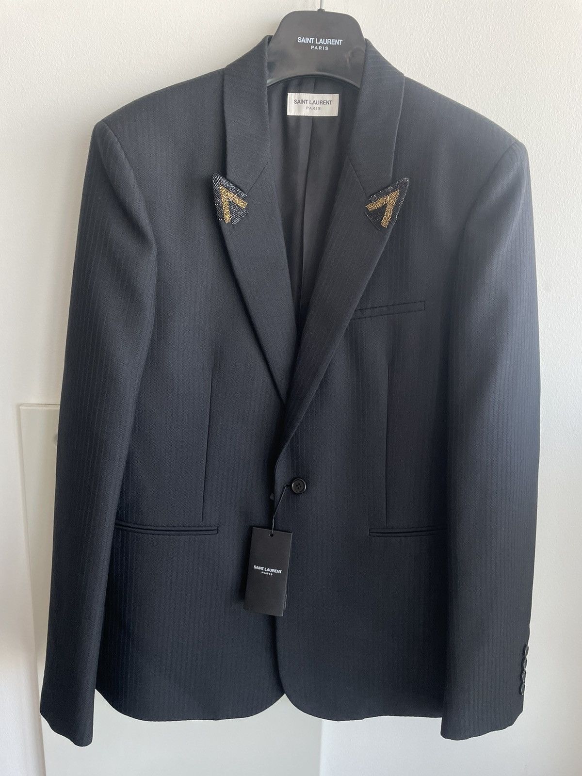 Hedi Slimane × Saint Laurent Paris × Yves Saint Laurent Rare $4,200 Value SuperRunway Limited Edition Studded Blazer Size 52R - 1 Thumbnail