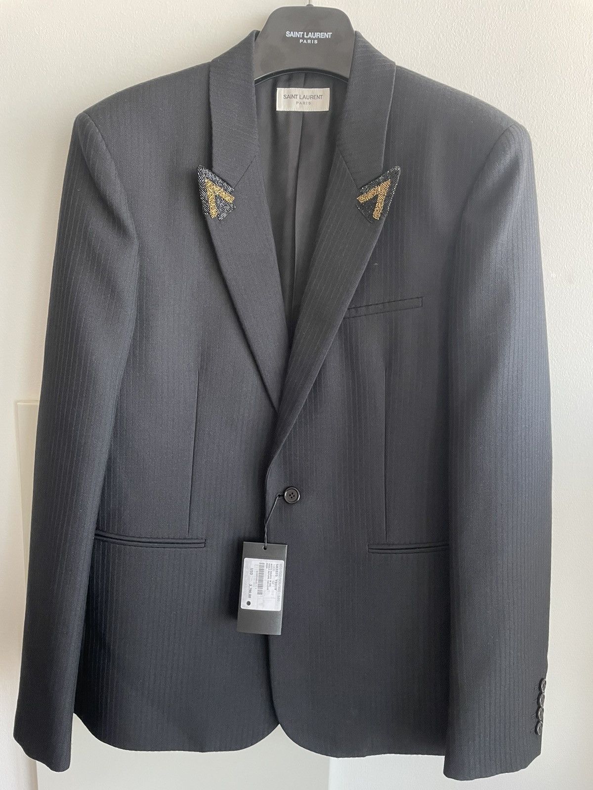 Hedi Slimane × Saint Laurent Paris × Yves Saint Laurent Rare $4,200 Value SuperRunway Limited Edition Studded Blazer Size 52R - 19 Thumbnail