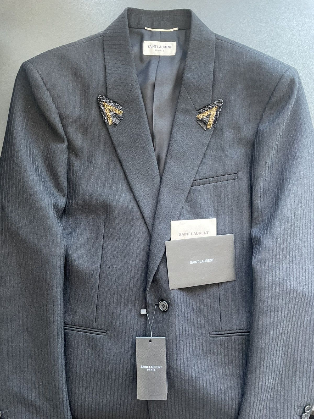 Hedi Slimane × Saint Laurent Paris × Yves Saint Laurent Rare $4,200 Value SuperRunway Limited Edition Studded Blazer Size 52R - 16 Thumbnail