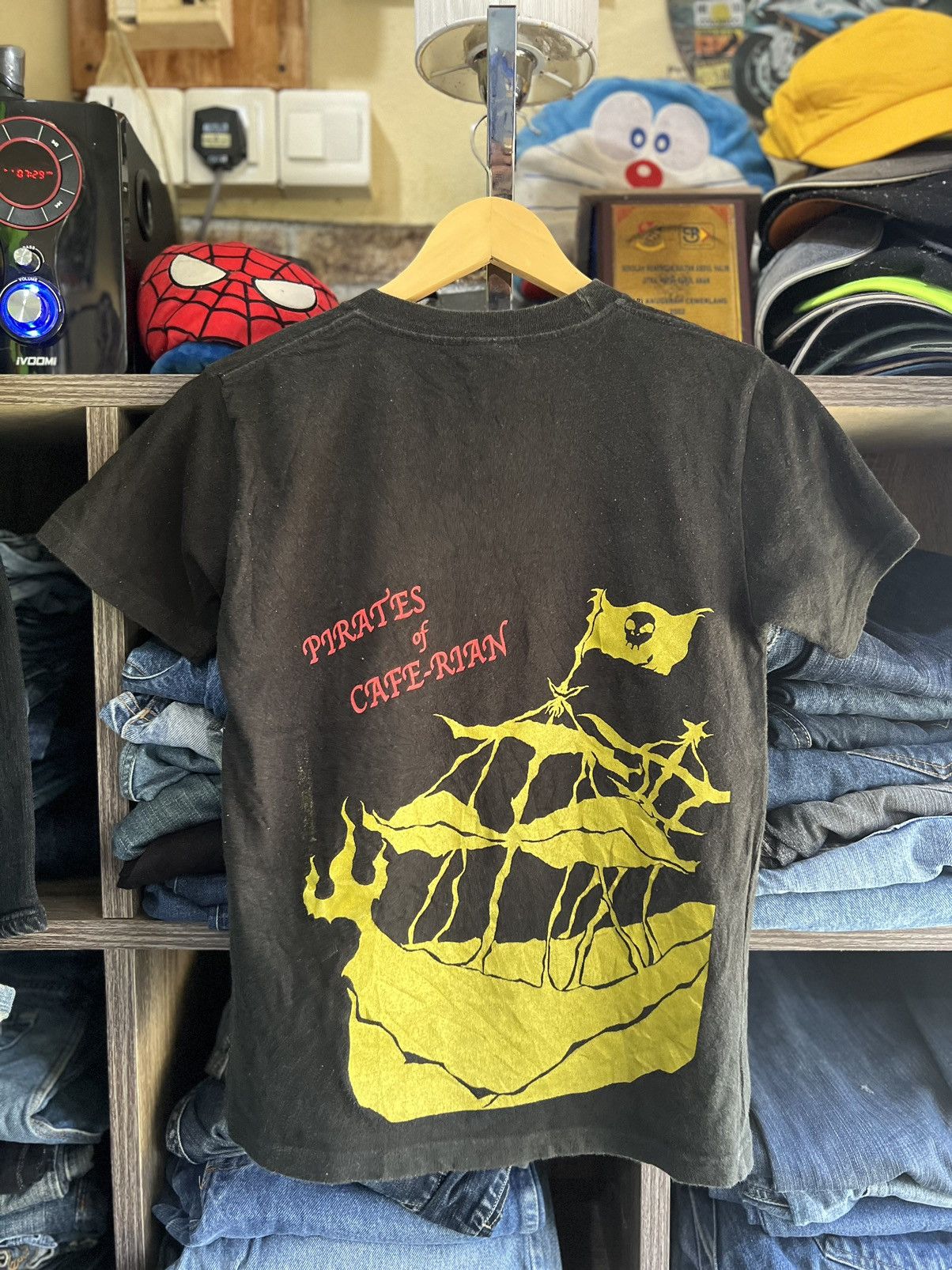 image of Humor Vintage Pirates Of Cafe-Rian Tees in Black, Women's (Size XS)