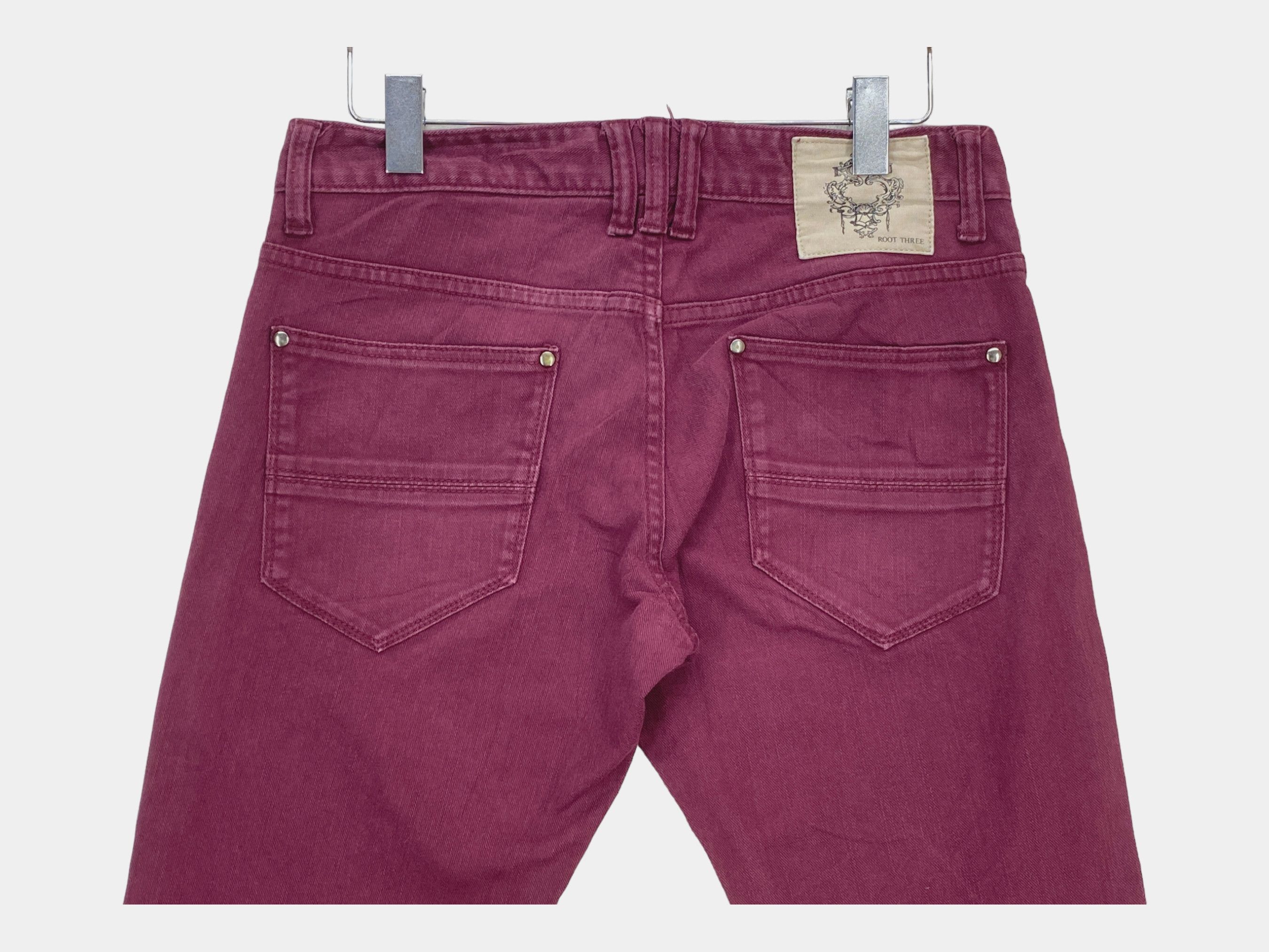 Japanese Brand Root Three Japanese Distressed Denim – Raw Hem, Rare Size US 32 / EU 48 - 8 Thumbnail