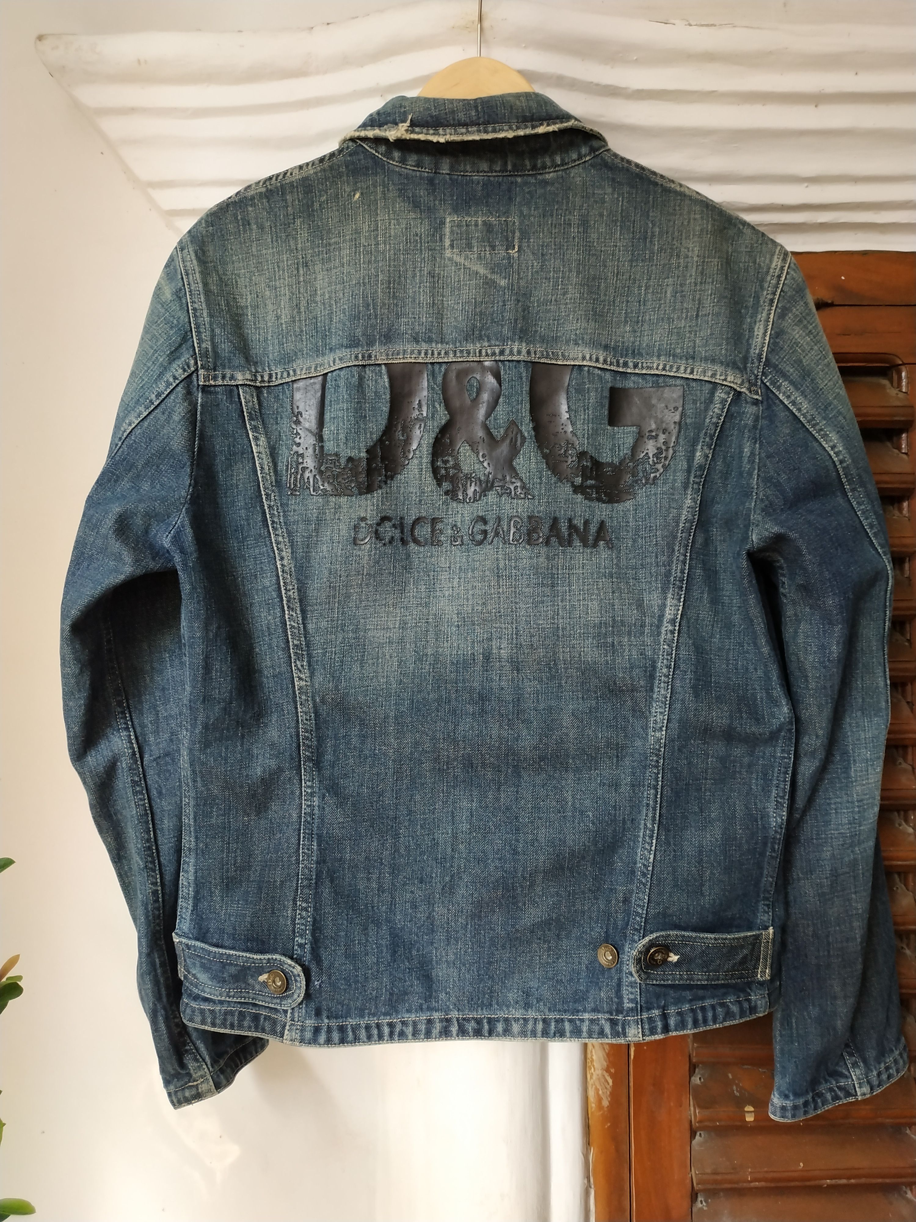Fit S to M Dolce Gabbana Logo Distressed Denim Jacket