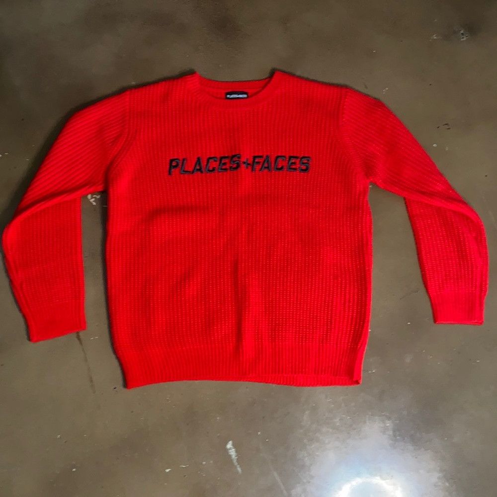 image of Places Faces Places + Faces Red Knitted Sweater, Men's (Size Small)