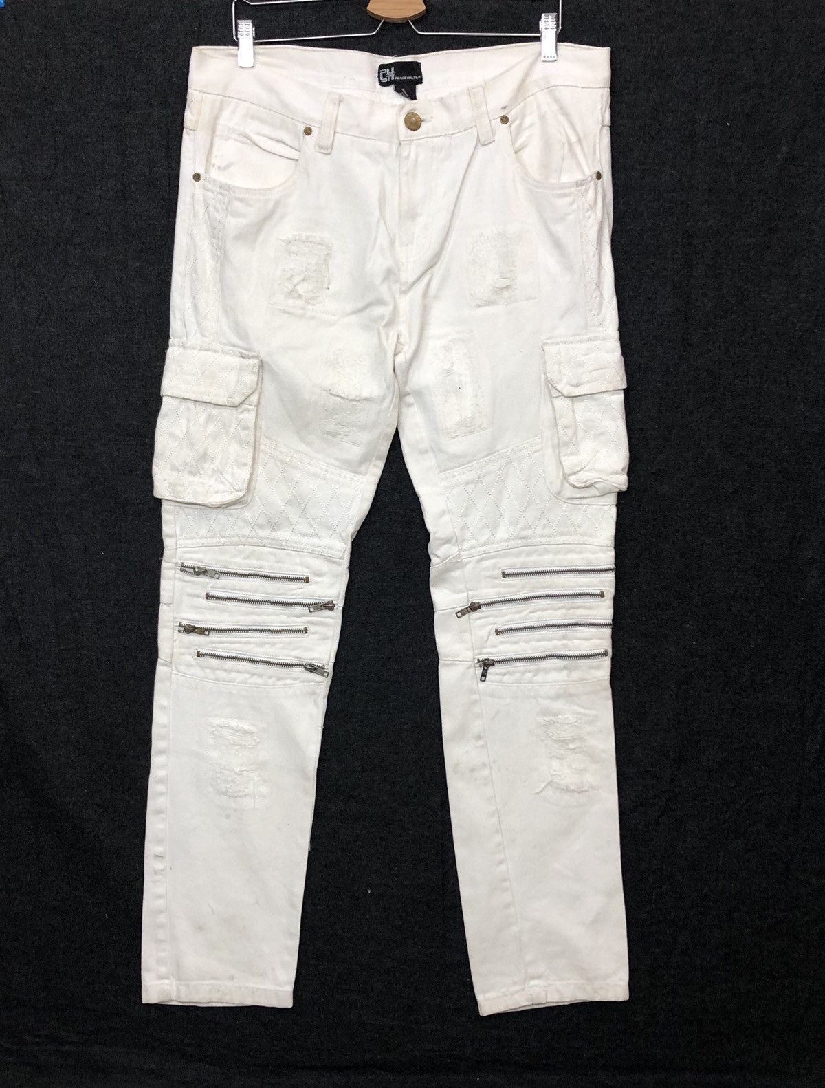 Other Distressed Denim Jeans Punk Cafe Racer Style Size US 37 - 3 Thumbnail
