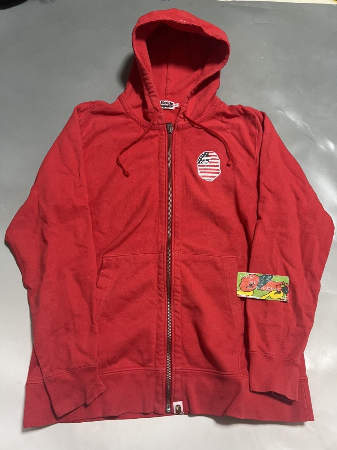 image of Bape Ape Zip Up Hoodie Red, Men's (Size 2XL)