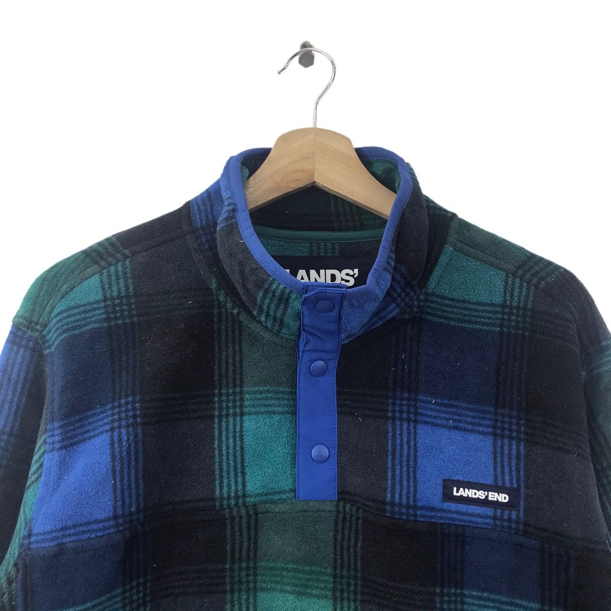 Lands' End LANDS' END Multi Color Check Fleece Bomber Jacket Size US L / EU 52-54 / 3 - 2 Thumbnail