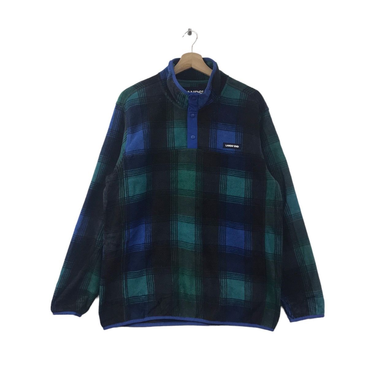 Lands' End LANDS' END Multi Color Check Fleece Bomber Jacket Size US L / EU 52-54 / 3 - 1 Thumbnail