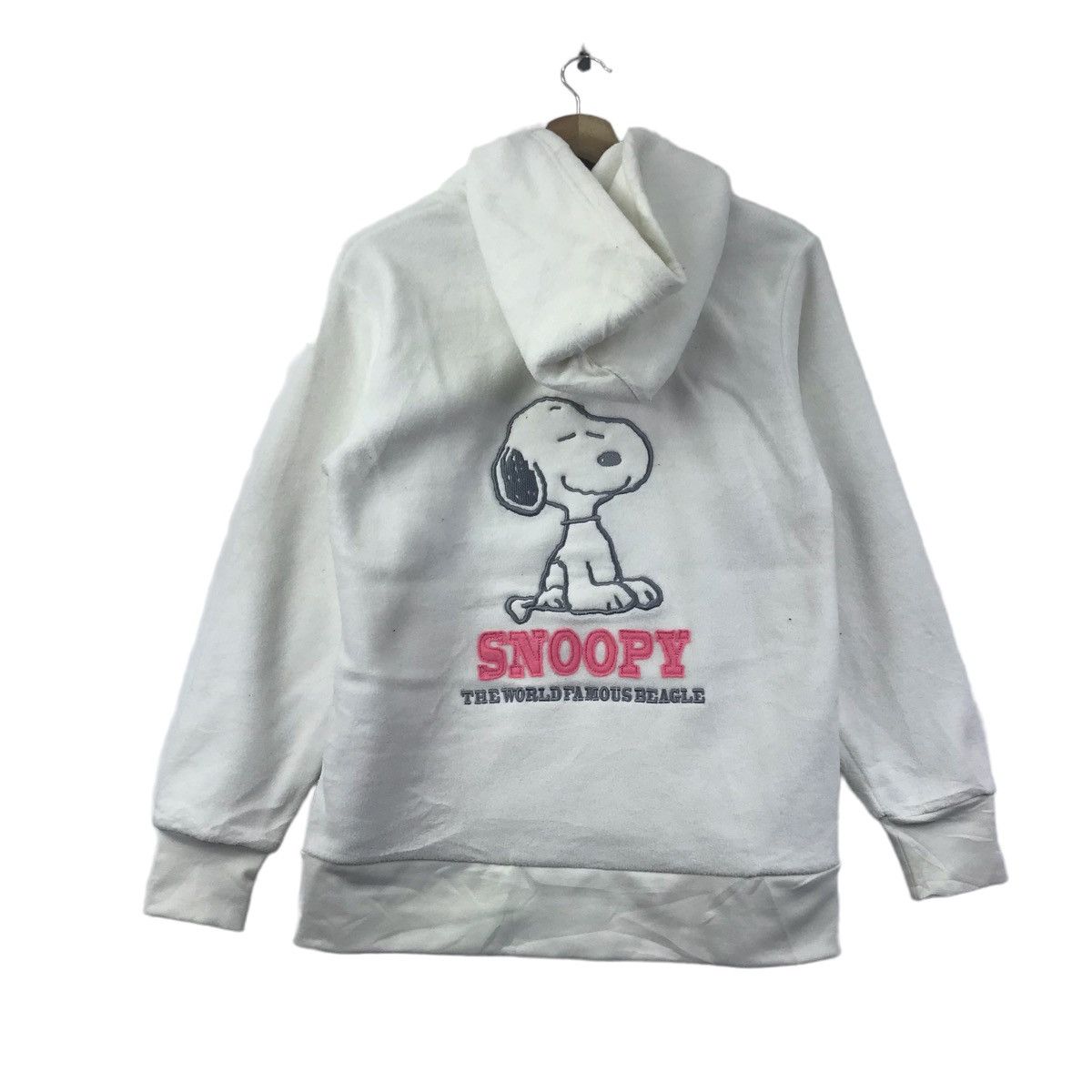 PEANUTS SNOOPY Big Embroidered Logo Fleece White Hoodie