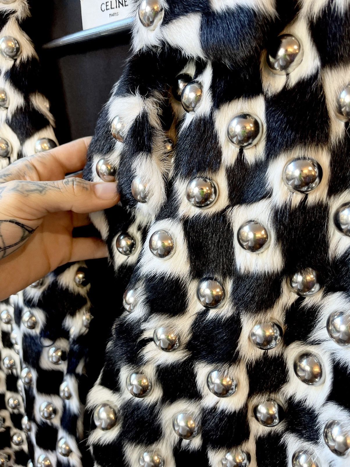 Celine Celine SS19 1/5 Runway MINK Checkered Damier Fur Stud Jacket Size US M / EU 48-50 / 2 - 6 Thumbnail