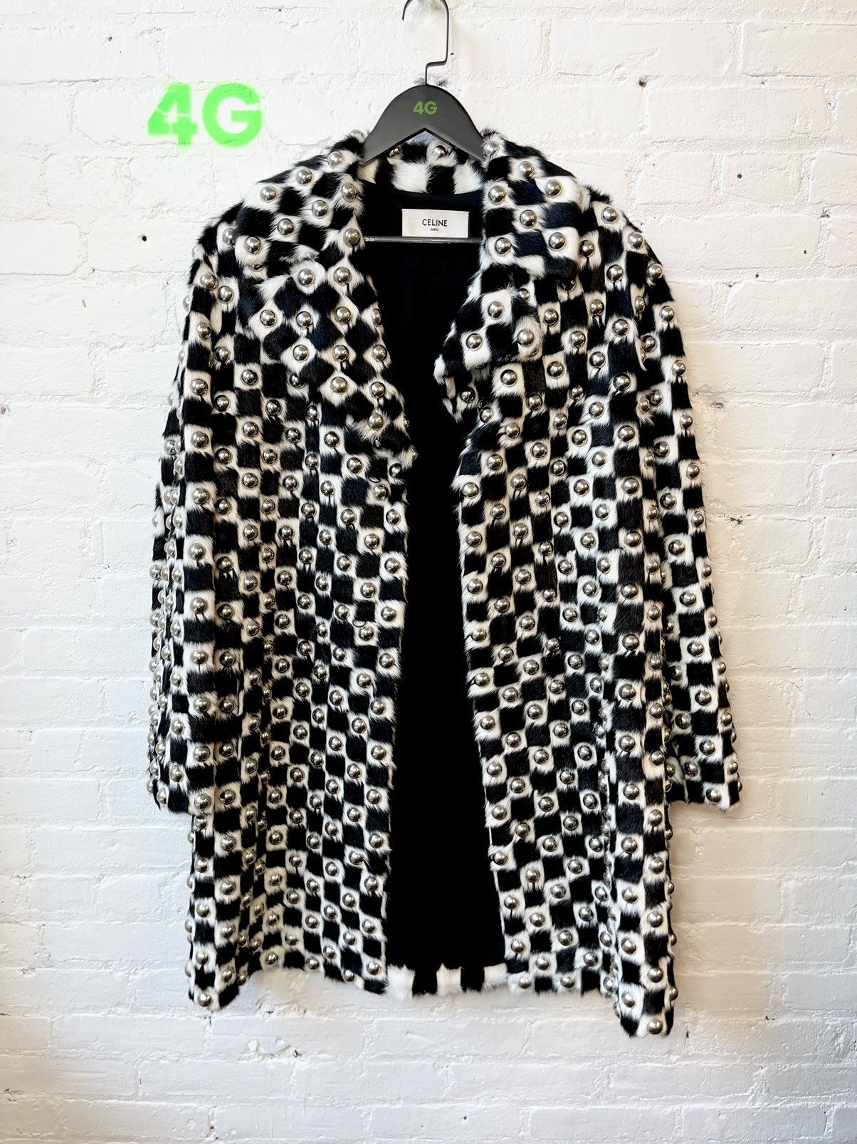 image of Celine Ss19 1/5 Runway Mink Checkered Damier Fur Stud Jacket in Black White Mink (Size Medium)