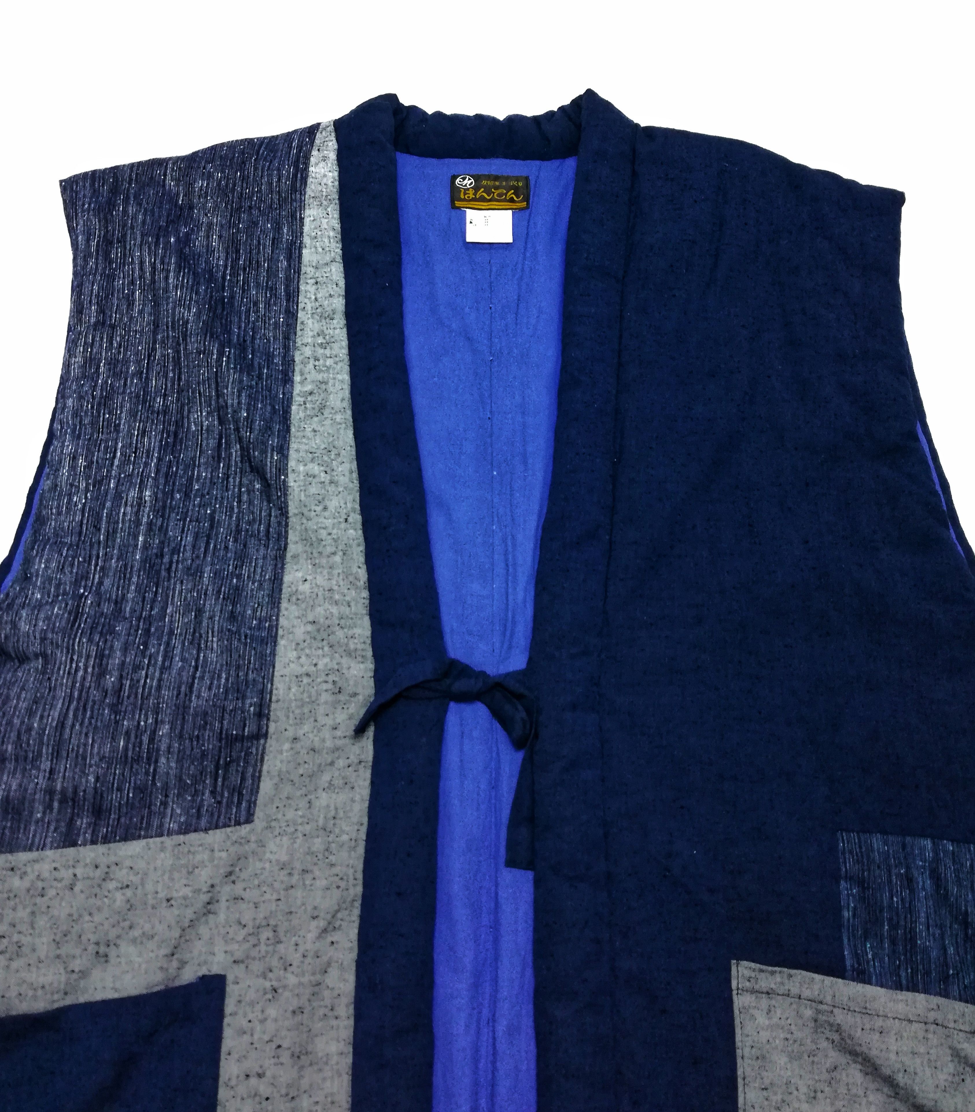 Art Comes First × Japanese Brand 🔥Blue Stripes Sanjuro Hanten Kimono Vest Noragi Style🔥 Size US L / EU 52-54 / 3 - 5 Thumbnail