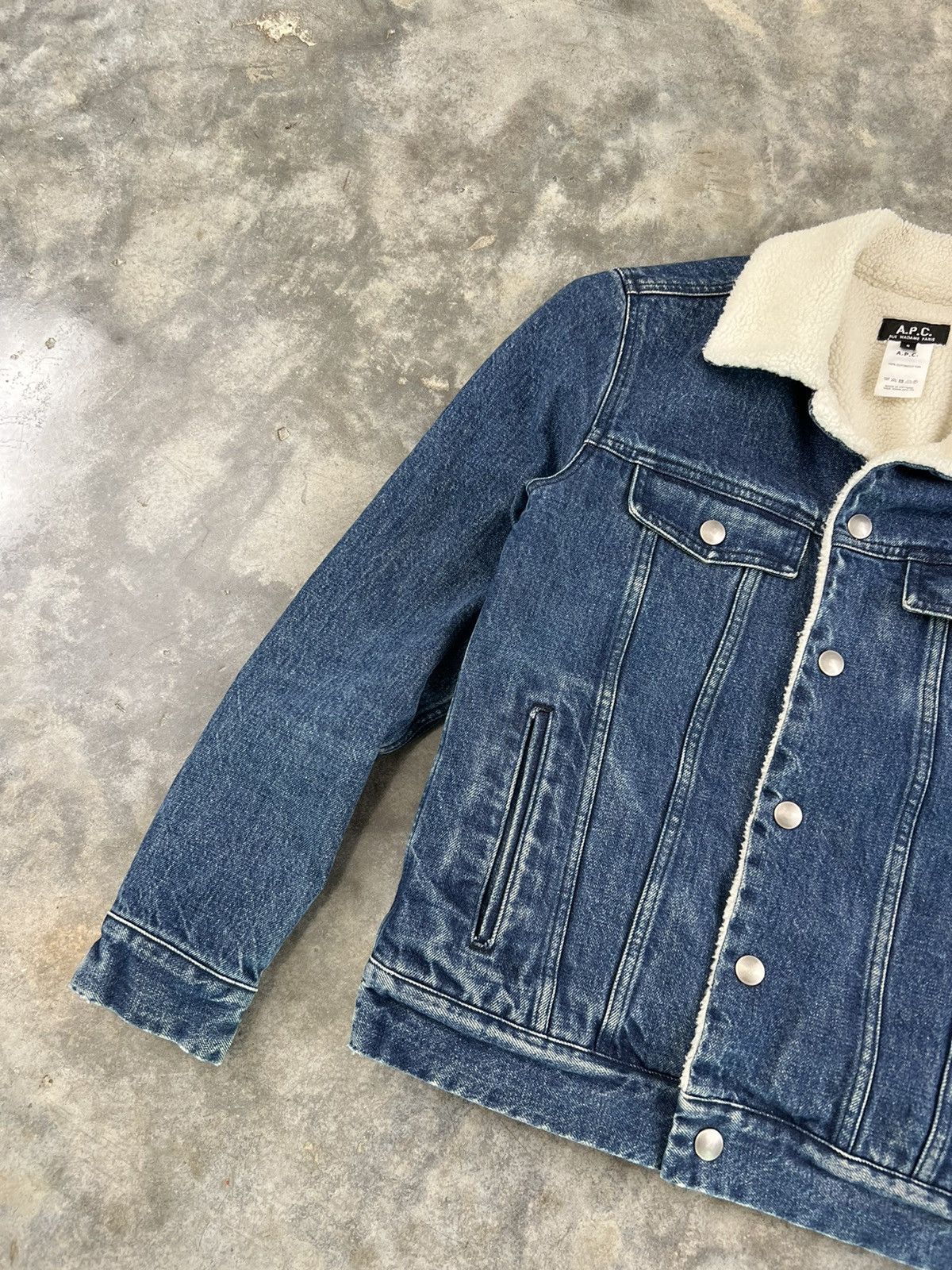 A.P.C. A.P.C Raw Denim Sherpa Trucker Jacket Small 🥣 Raw Tab hem Size US S / EU 44-46 / 1 - 2 Thumbnail