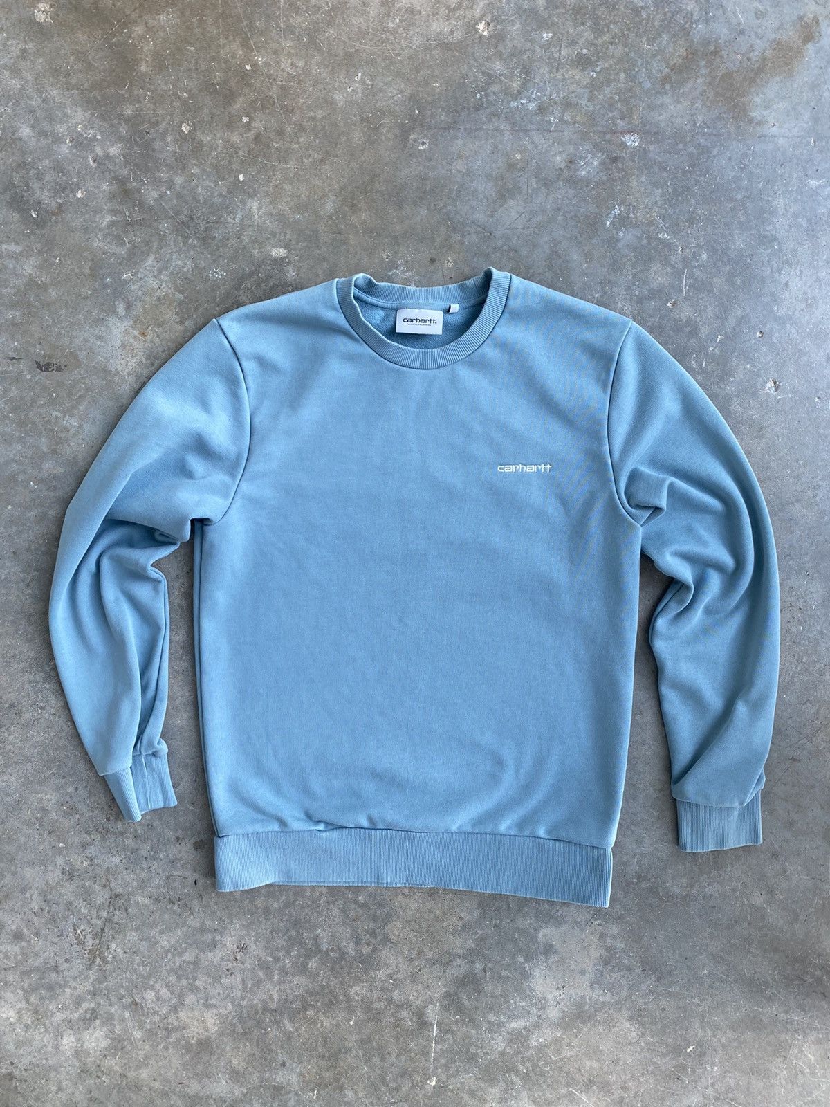 Image of Carhartt Wip Carhartt W.i.p Teal Blue OG Logo Sweatshirt Small Work Wip, Men's