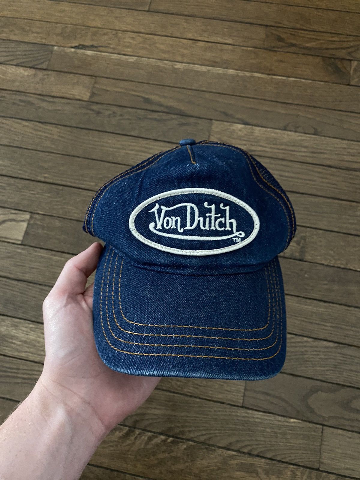Von Dutch Von Dutch Oval Logo Blue Denim Trucker Hat 🥣❄️🧊 Punk Hardy Size ONE SIZE - 1 Thumbnail