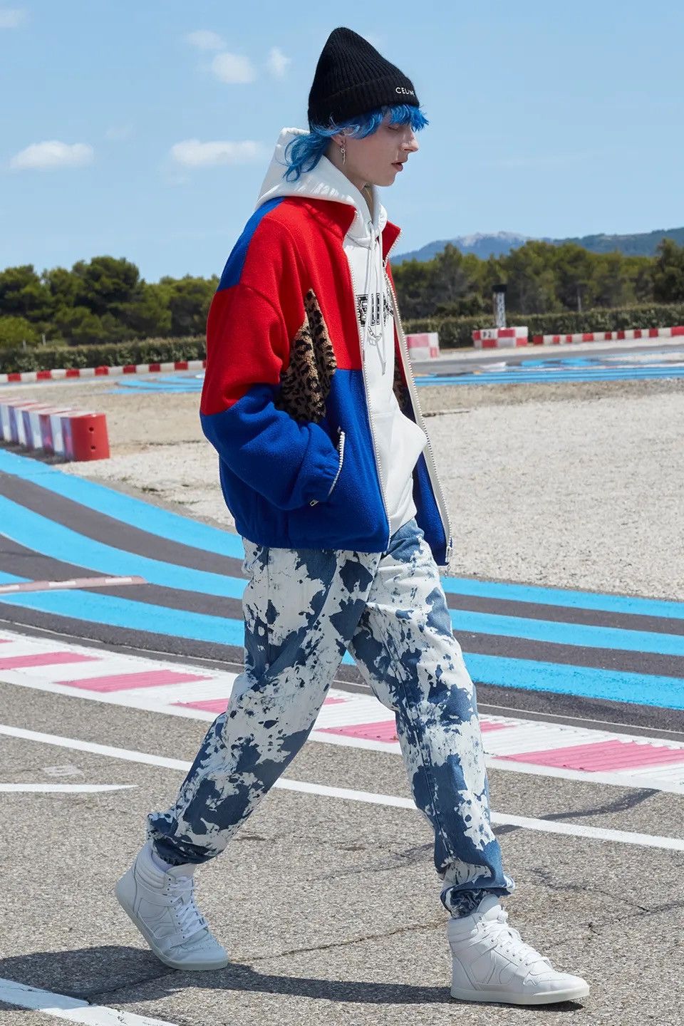 image of Ss21 Celine ‘The Dancing Kid’ Slim Bleach Camo Jeans X Hedi in Blue White, Men's (Size 33)