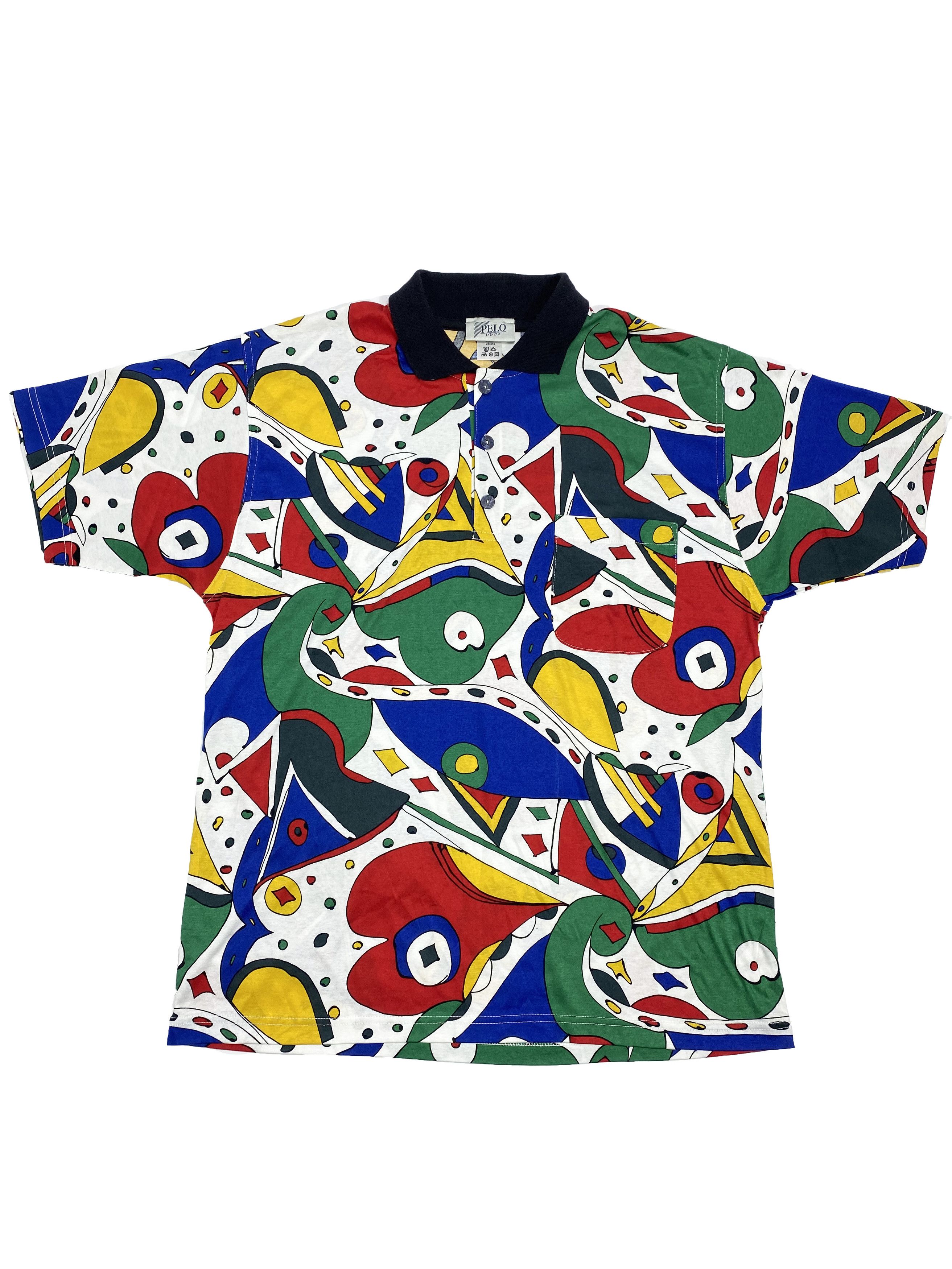 Vintage PELO 1870 Vintage 90s Crazy Abstract Art Printed Polo Shirt Size US M / EU 48-50 / 2 - 1 Thumbnail