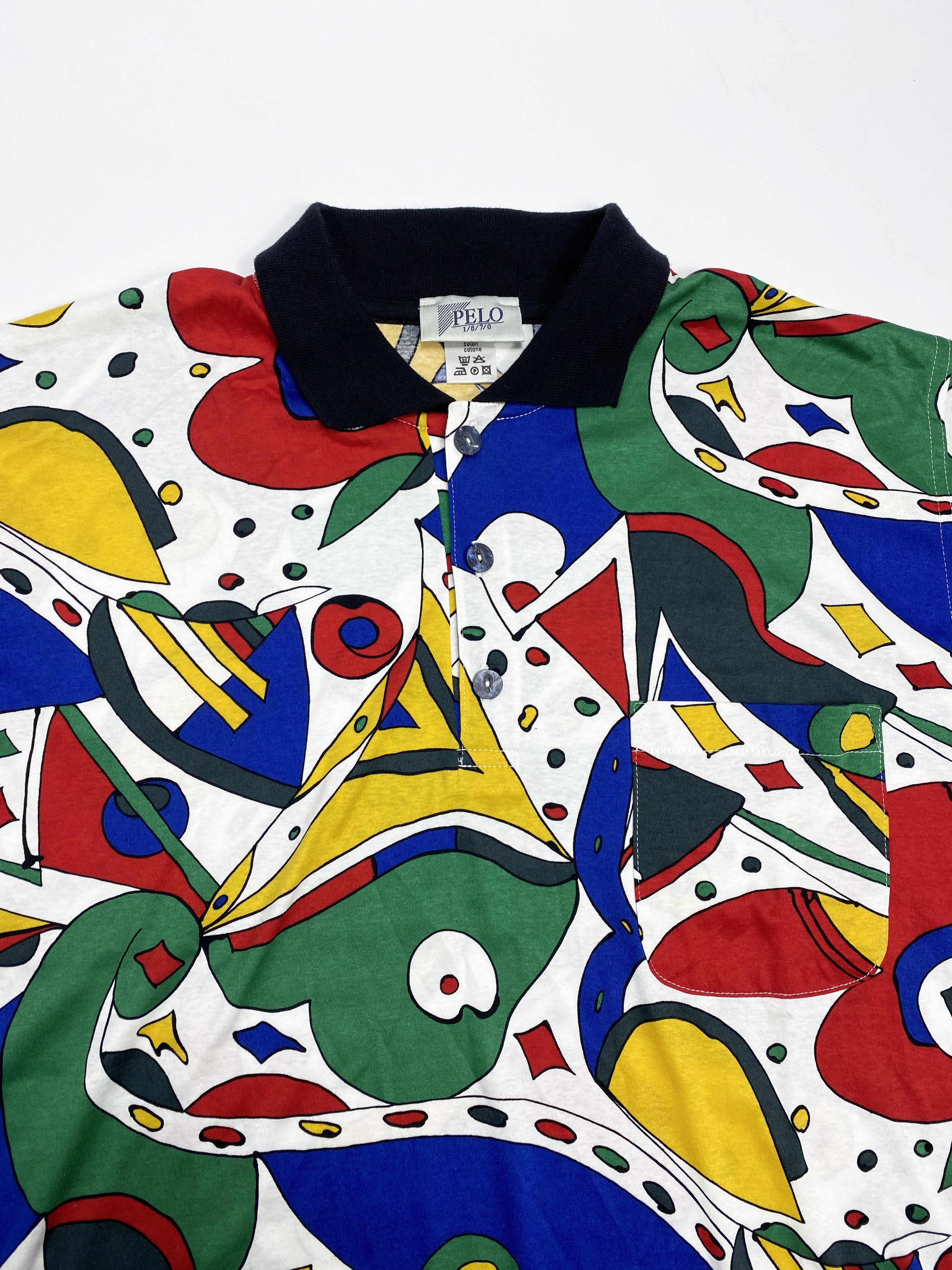 Vintage PELO 1870 Vintage 90s Crazy Abstract Art Printed Polo Shirt Size US M / EU 48-50 / 2 - 2 Thumbnail