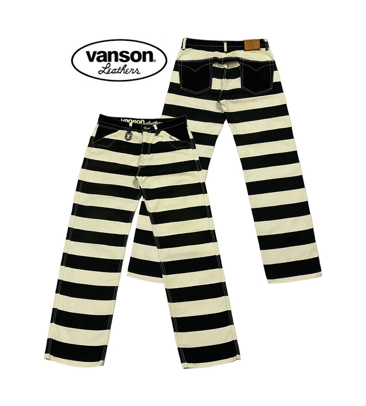 Pre-owned Vanson Leathers Vanson Leather Border Prison Duck Denim Pants In White/black