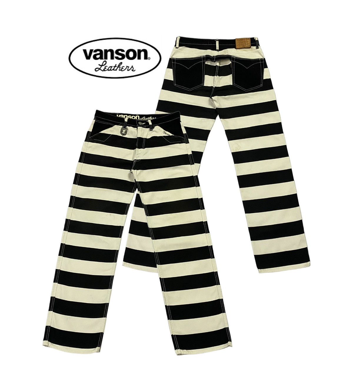 image of Vanson Leathers Vanson Leather Border Prison Duck Denim Pants in White/Black, Men's (Size 34)