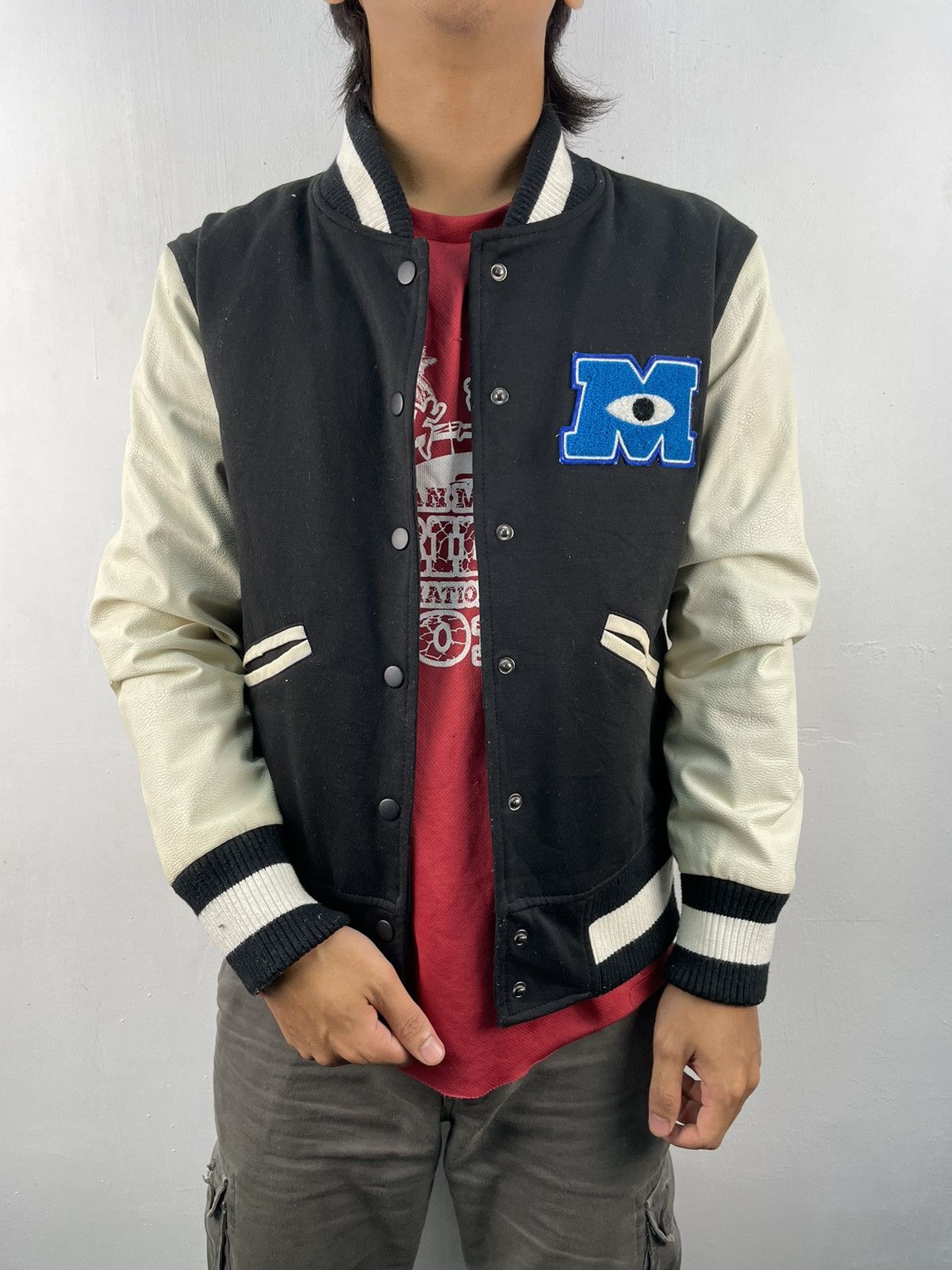 image of Character Hero x Disney Archival Vintage Monsters University Varsity Jacket in Black (Size Small)