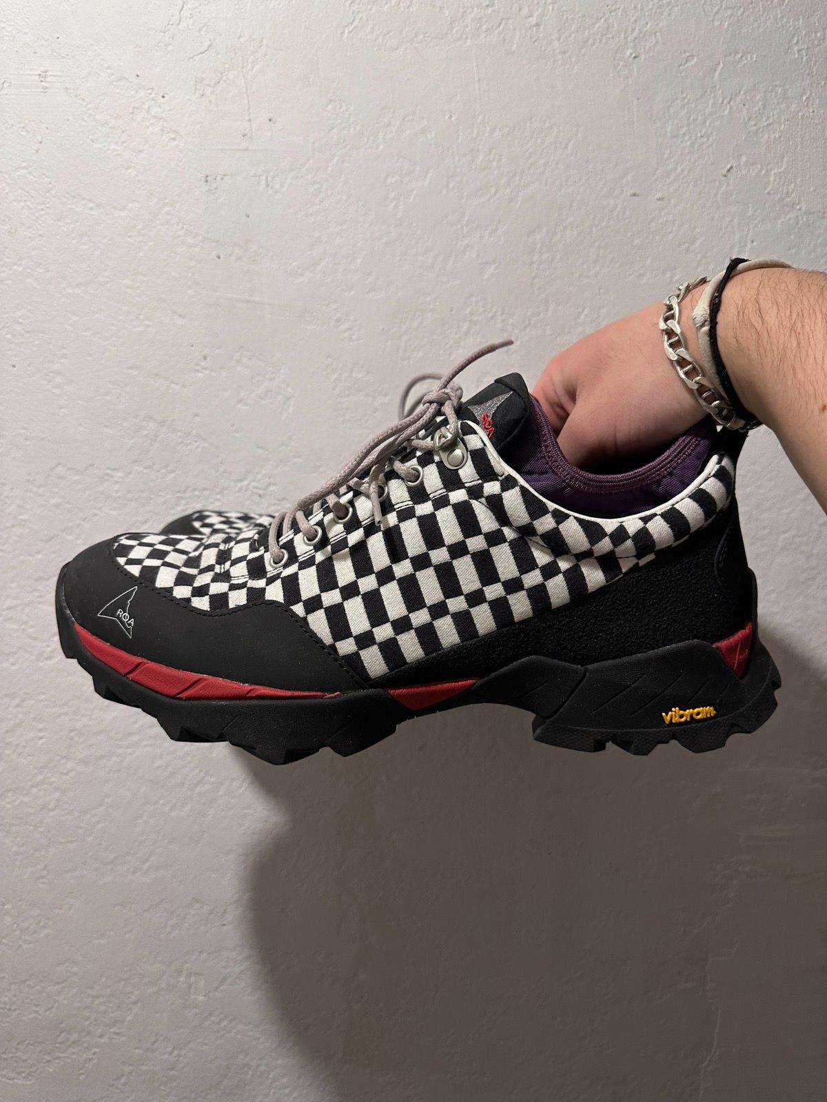 Pre-owned Roa Checkerboard Runner Shoes In Black