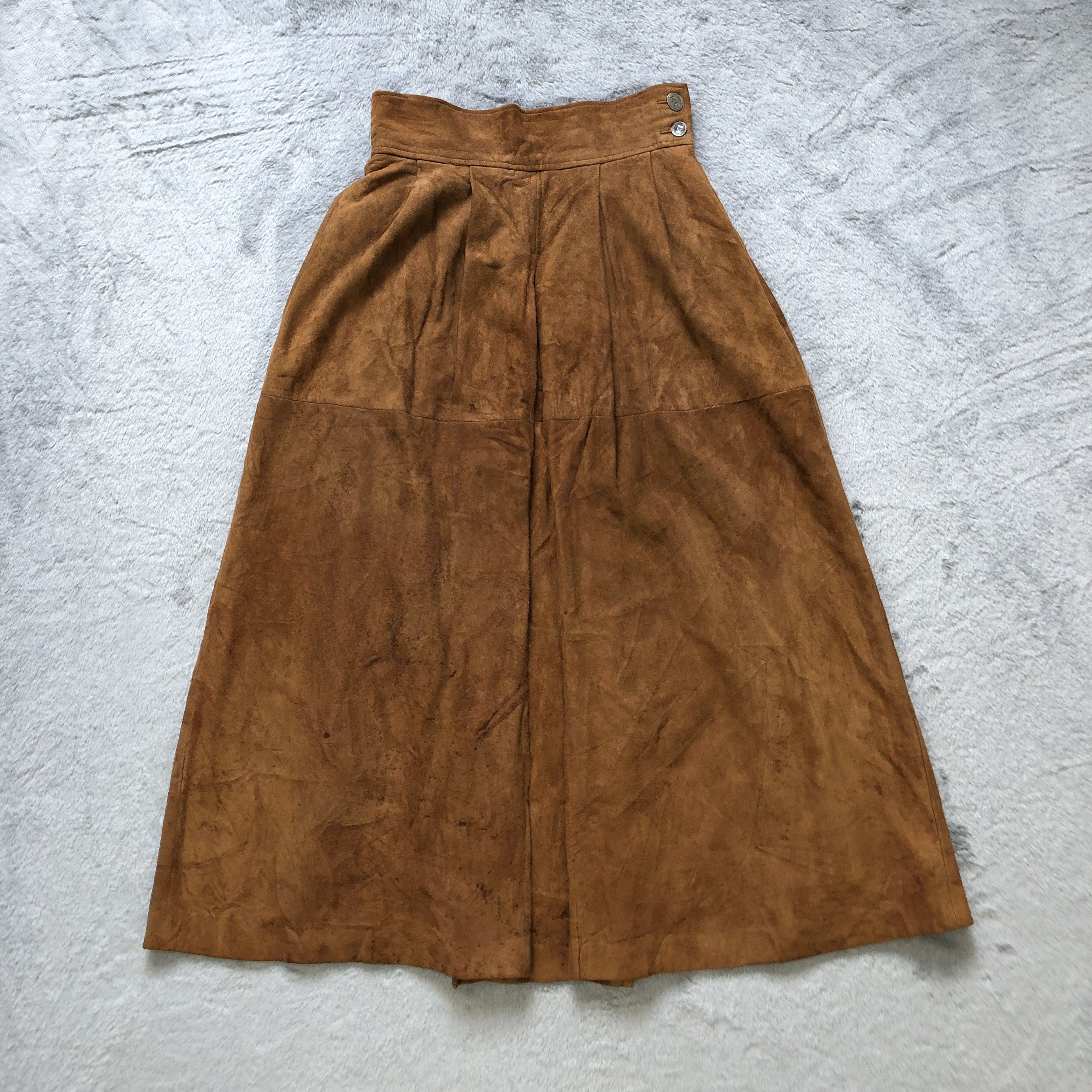 image of Karl Lagerfeld x Leather Karl Legerfeld Suede Leather Skirts 6741-84 in Brown, Women's (Size 24)