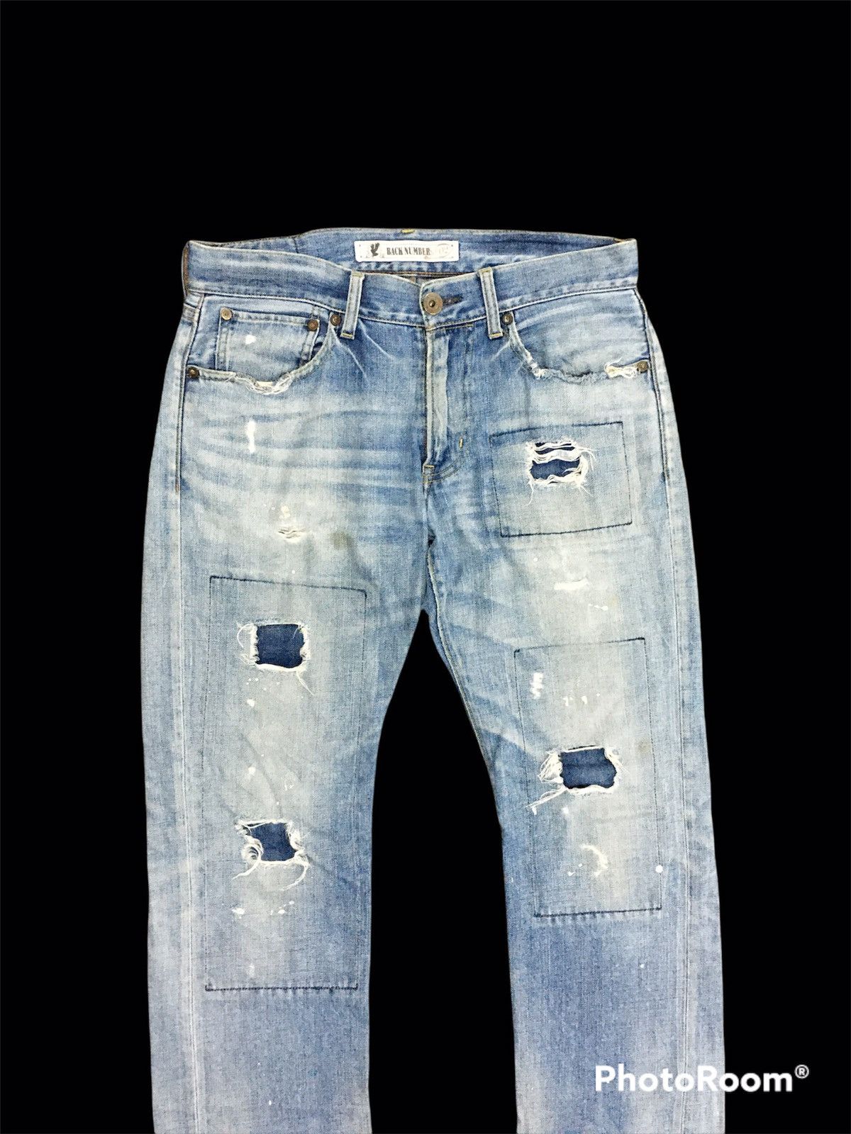 Japanese Brand Back Number Distressed Denim Patchwork Painted Size US 32 / EU 48 - 4 Thumbnail