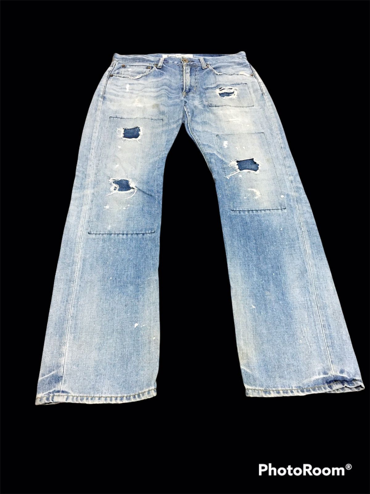 Japanese Brand Back Number Distressed Denim Patchwork Painted Size US 32 / EU 48 - 2 Thumbnail