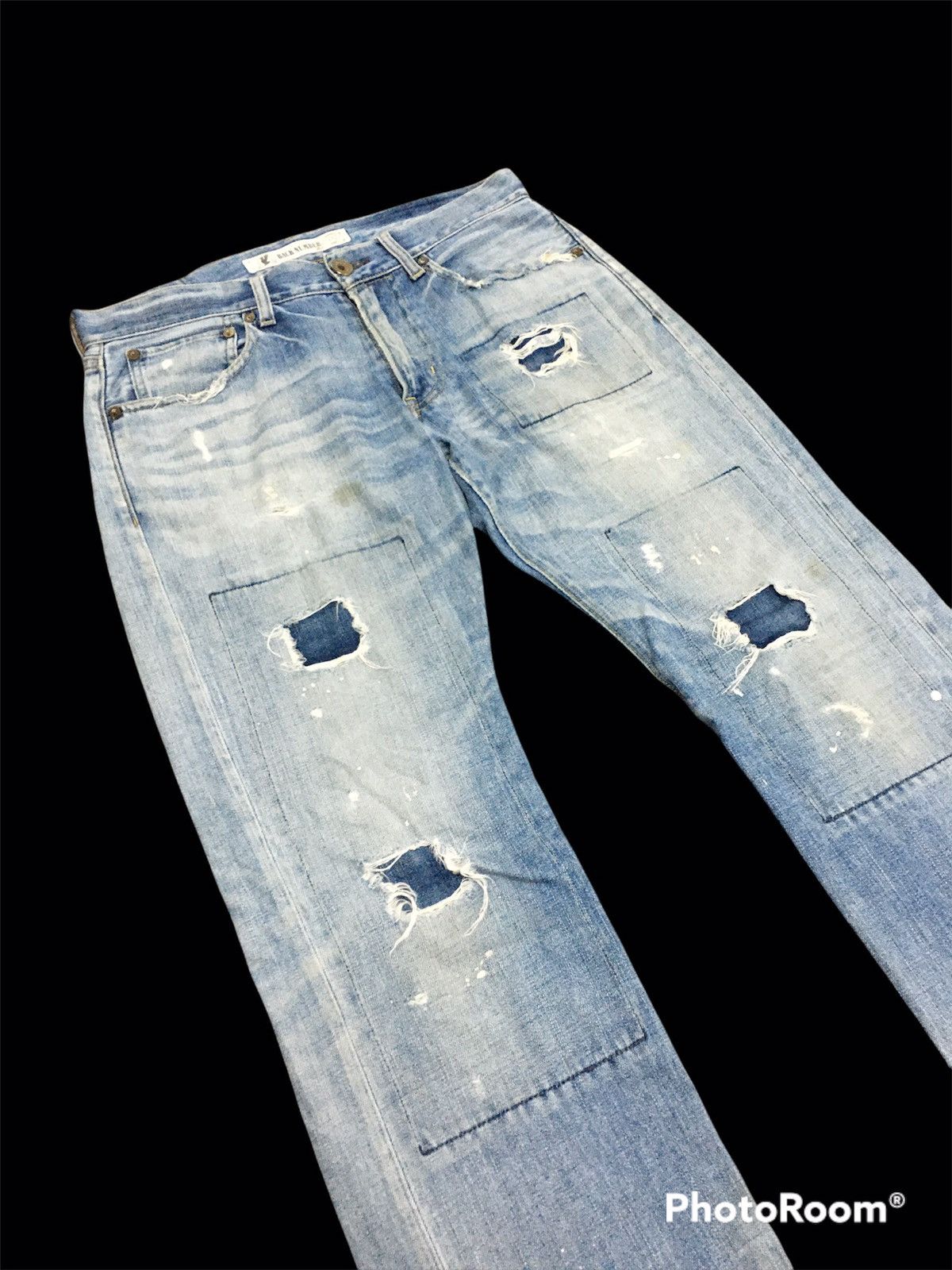 Japanese Brand Back Number Distressed Denim Patchwork Painted Size US 32 / EU 48 - 5 Thumbnail