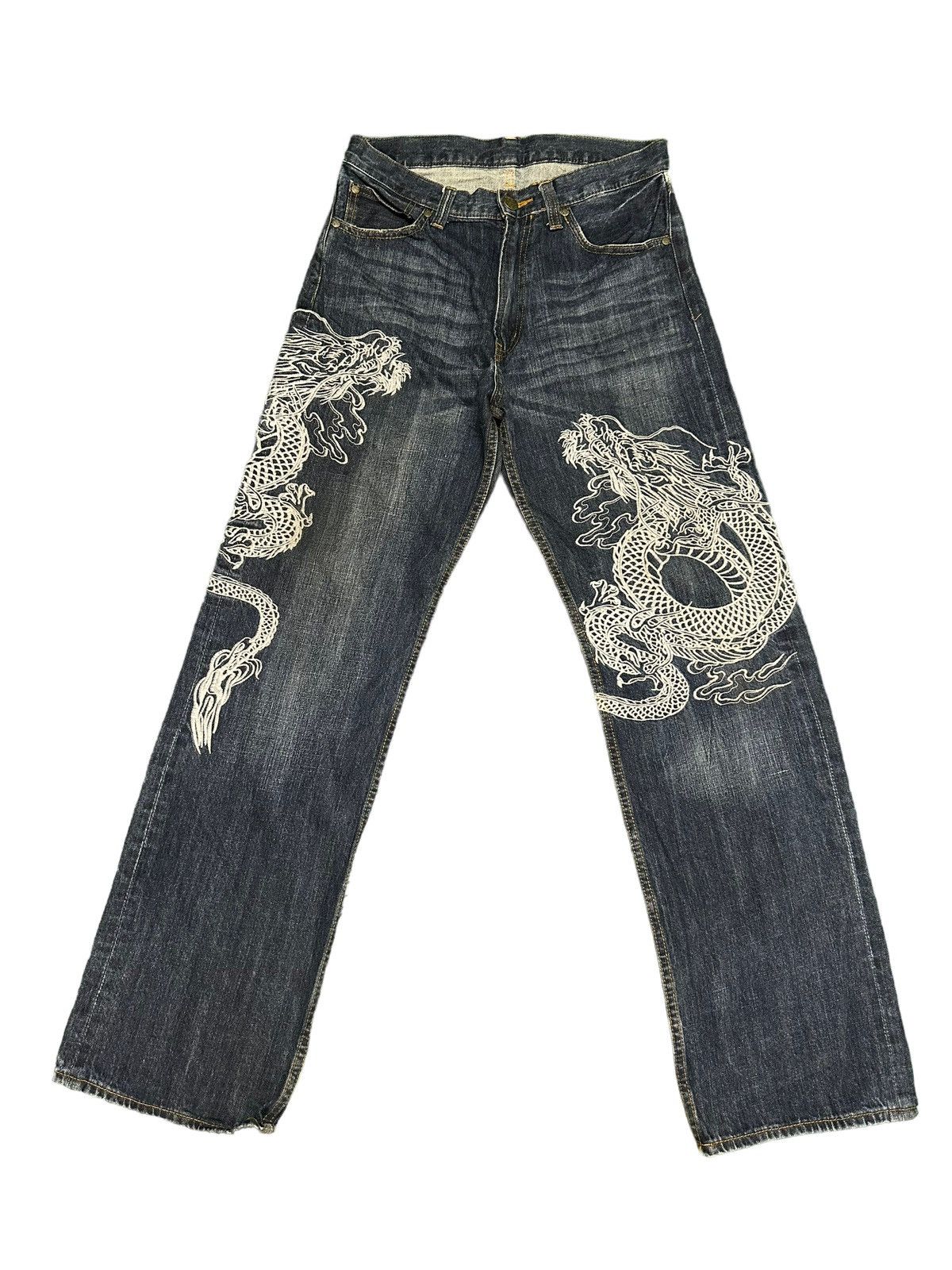 image of Vintage Sukajan Double Dragon Embroidered Jeans Karakuri, Men's (Size 31)