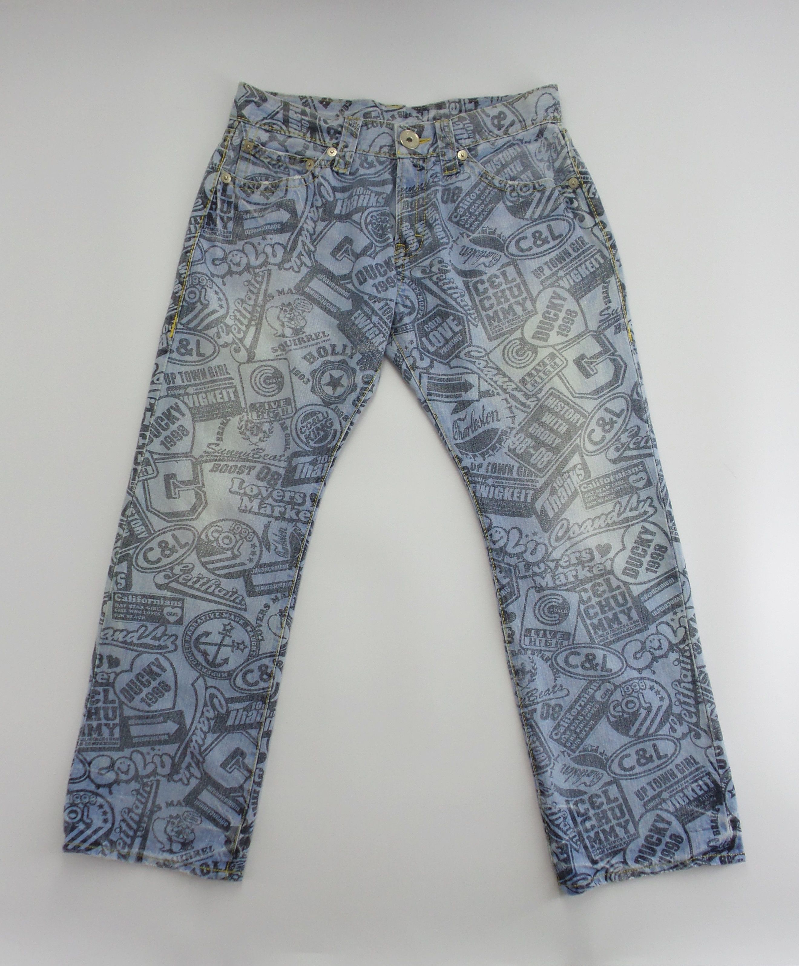 Japanese Brand Co&Lu Full Print Jeans W31xL38 Size US 31 - 1 Thumbnail