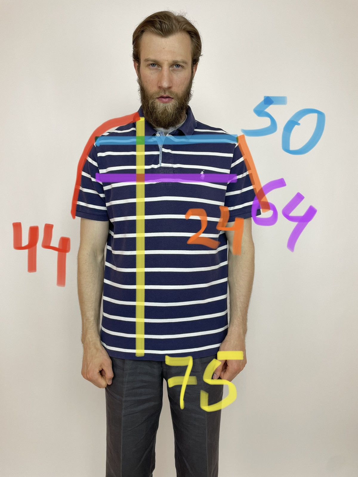 Polo Ralph Lauren × Vintage Vintage Polo Ralph Lauren Striped polo shirt Mens size 2XL Size US XXL / EU 58 / 5 - 9 Thumbnail
