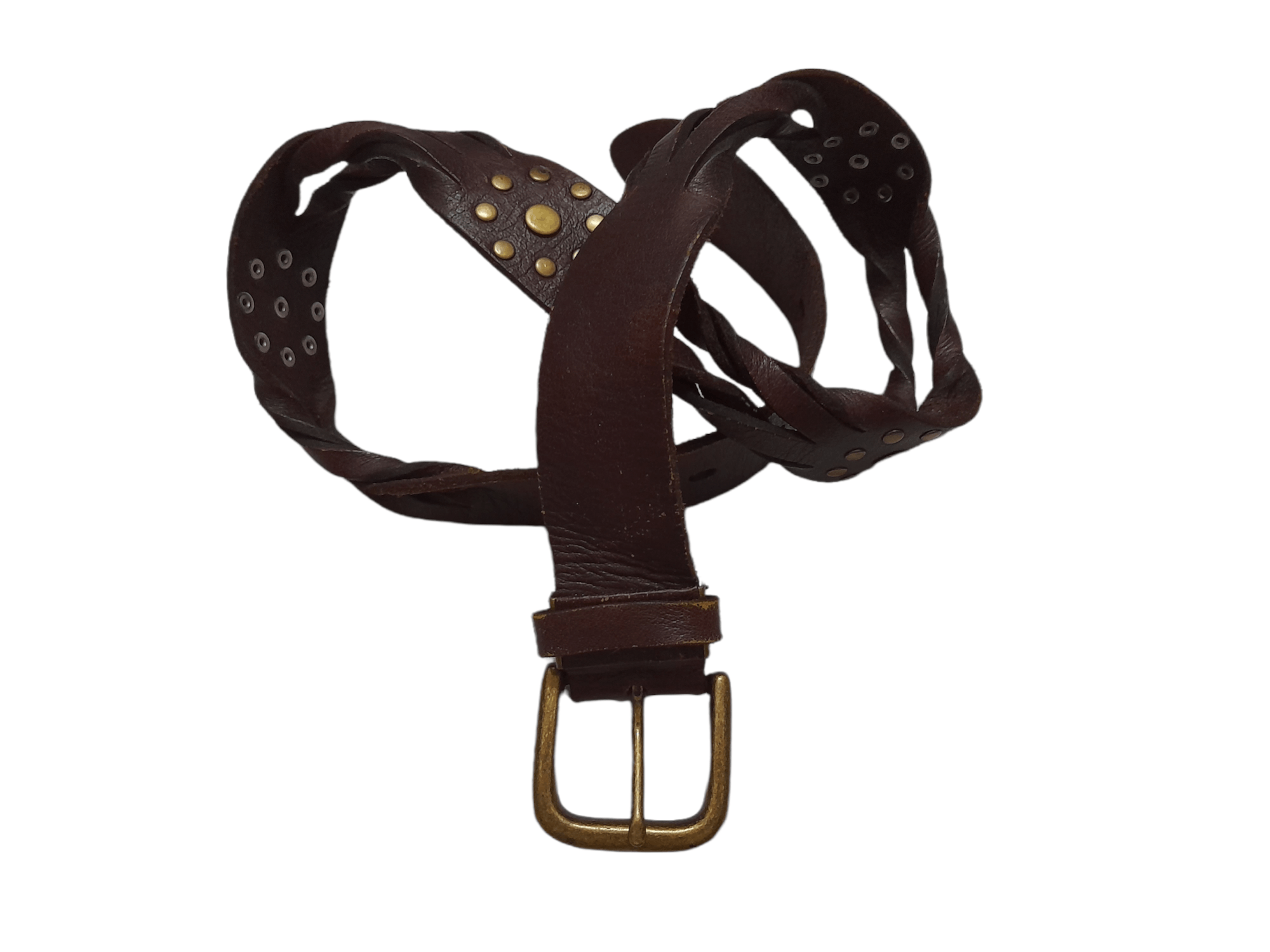 image of Solid Brass Intertwine Leather Belt (E145) in Brown, Men's (Size 34)