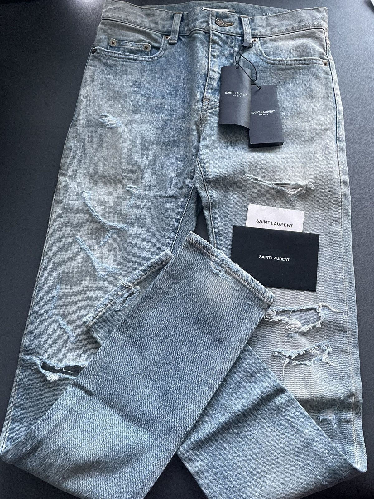 Hedi Slimane × Saint Laurent Paris × Yves Saint Laurent Super Rare BRAND NEW Hedi Runway Trash Crash Ripped Denim Size US 28 / EU 44 - 22 Thumbnail