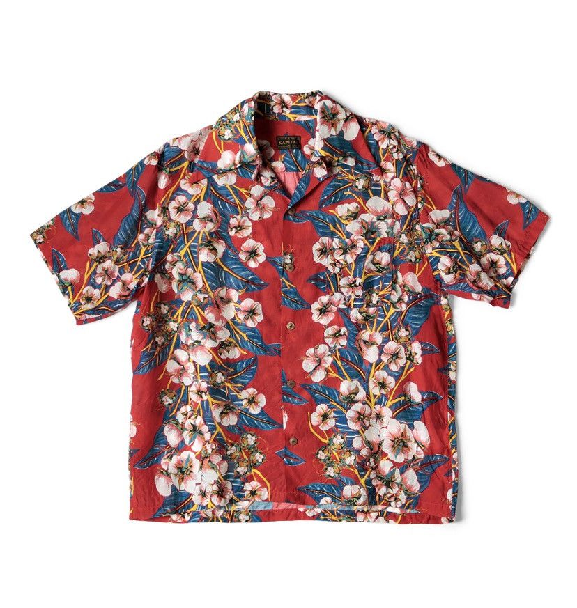 image of Kapital Silk Rayon Cotton Flower Aloha Shirts Size 4 in Red, Men's