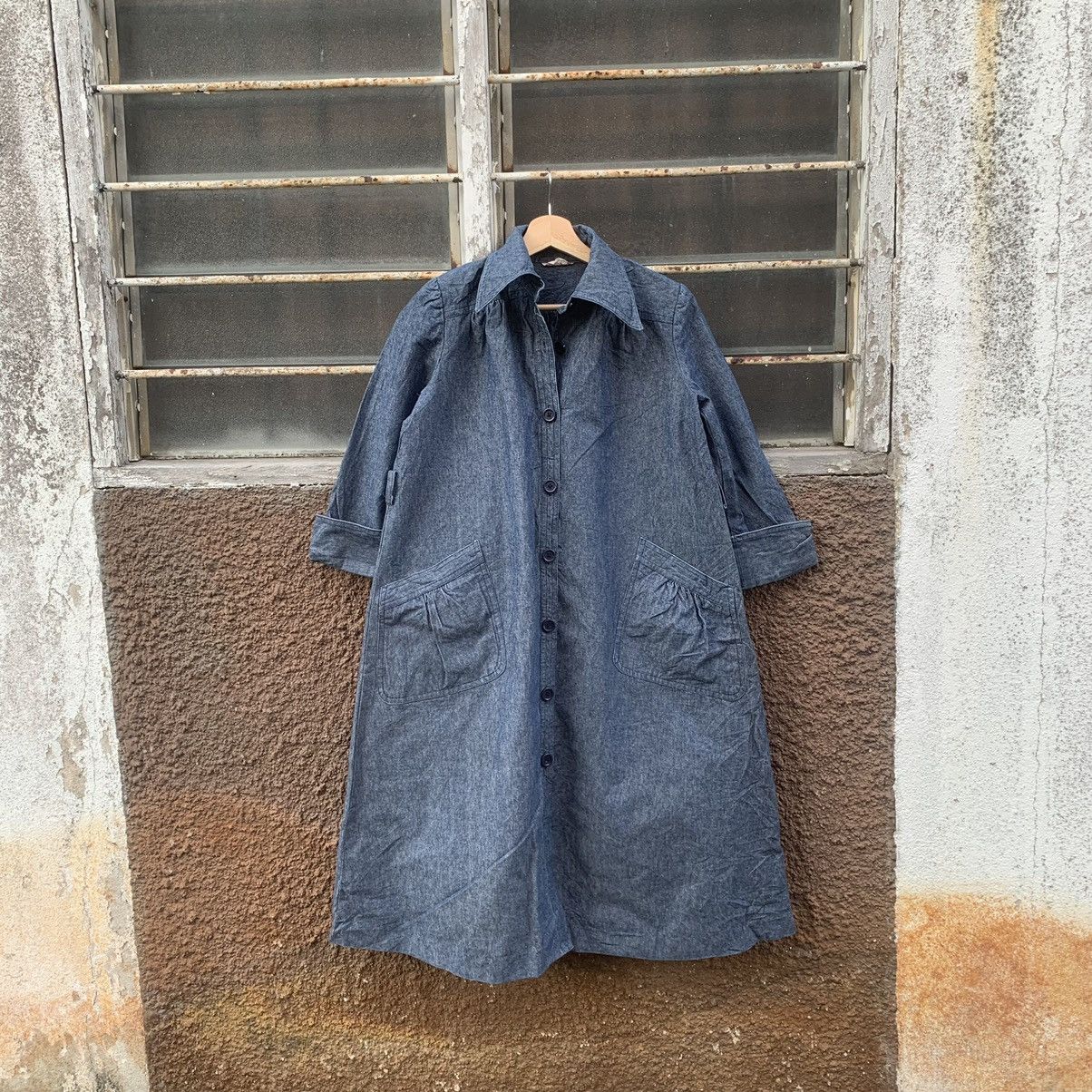 Indigo × Self Edge × Vintage 💥SELVEDGE Indigo Denim Long Jacket Double Breast Size US M / EU 48-50 / 2 - 3 Thumbnail