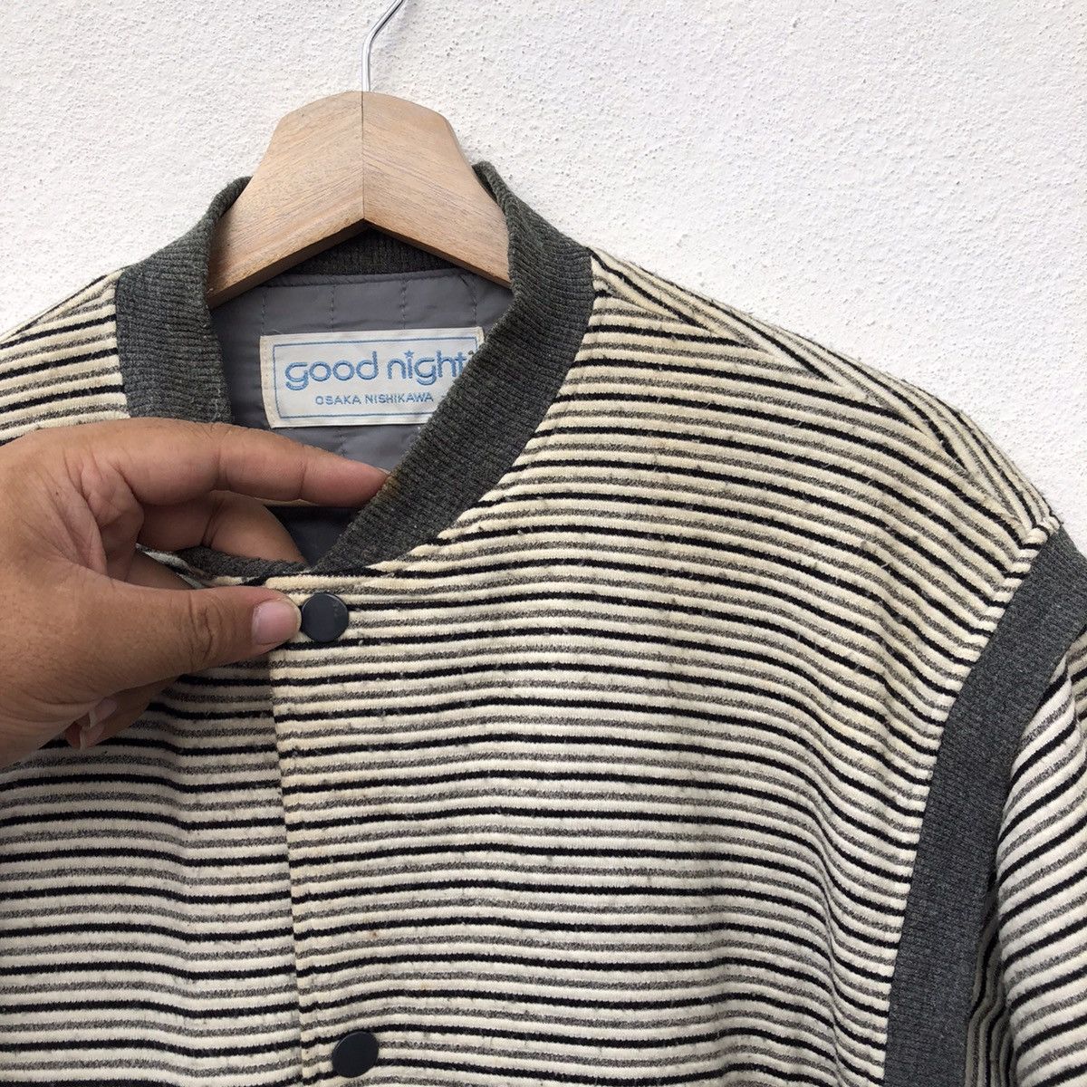 Japanese Brand STRIPE DESIGN VARSITY JACKET GOOD NIGHT OSAKA NISHIKAWA Size US L / EU 52-54 / 3 - 8 Thumbnail