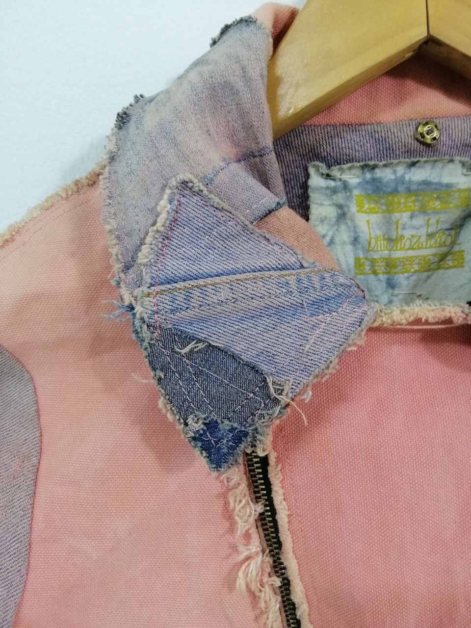 Designer × Handmade Rare Patchwork Denim Jacket Pink Color riri Zipper Size US XS / EU 42 / 0 - 5 Thumbnail