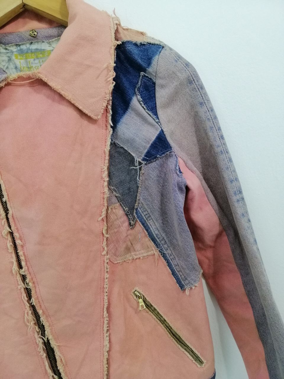 Designer × Handmade Rare Patchwork Denim Jacket Pink Color riri Zipper Size US XS / EU 42 / 0 - 4 Thumbnail