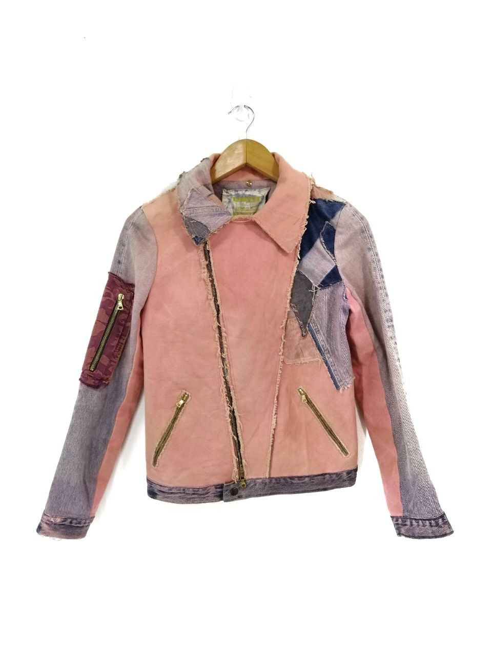 Designer × Handmade Rare Patchwork Denim Jacket Pink Color riri Zipper Size US XS / EU 42 / 0 - 1 Thumbnail