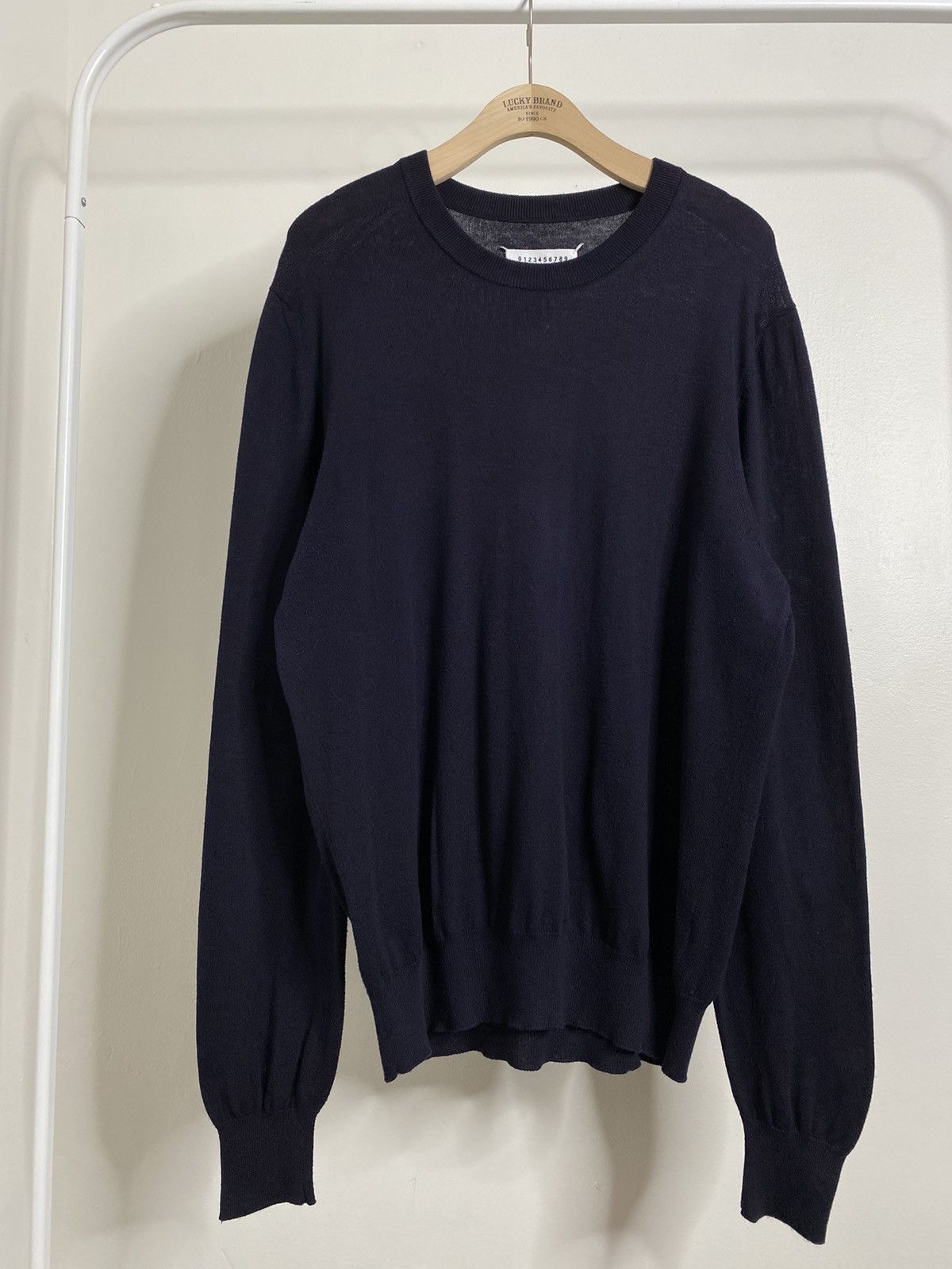 image of Maison Margielasuede Cut Out Elbow Patch Sweater in Navy, Men's (Size XL)
