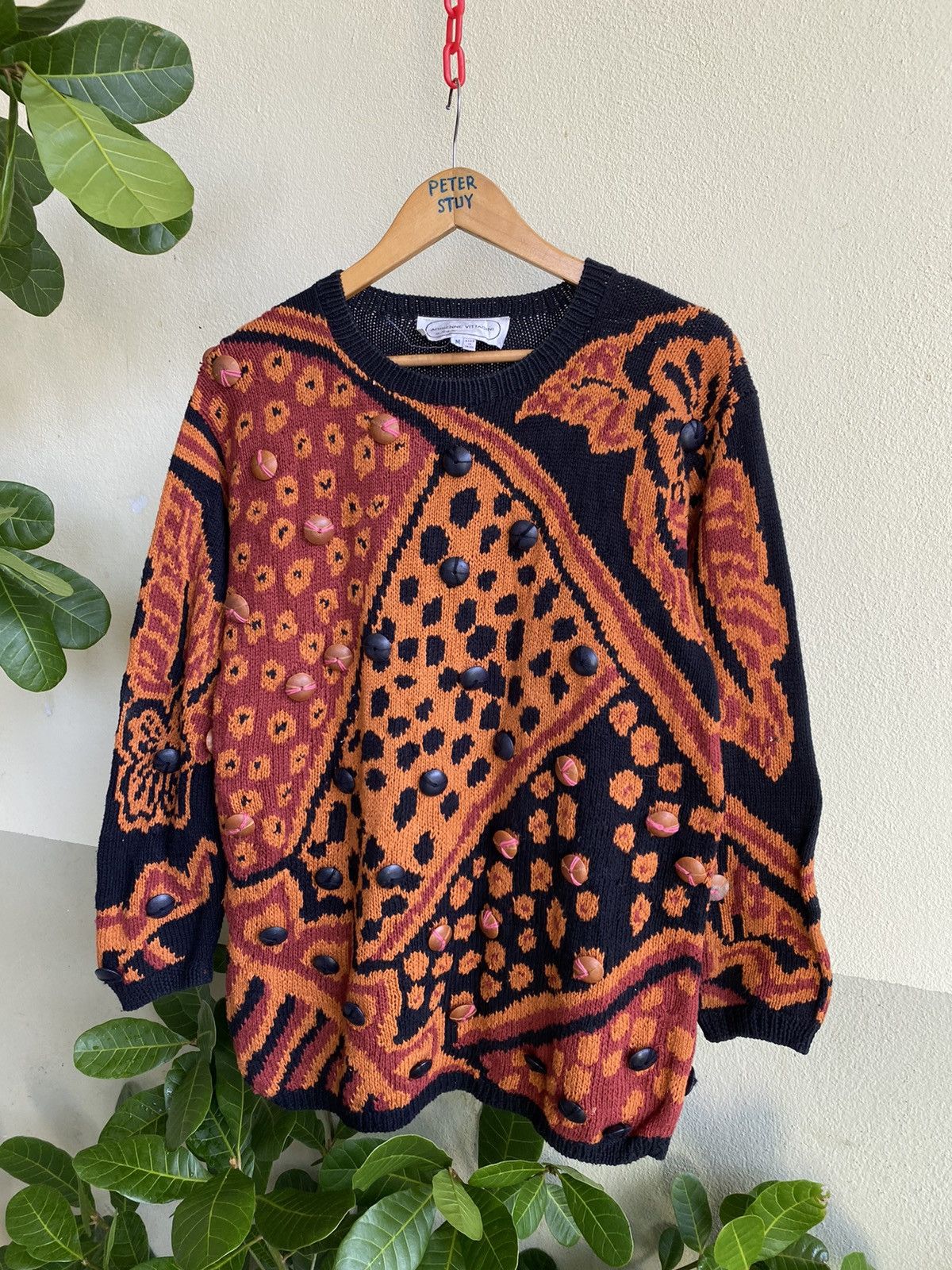 image of Vintage Adrienne Vittadini Knitwear Button Design, Men's (Size Medium)