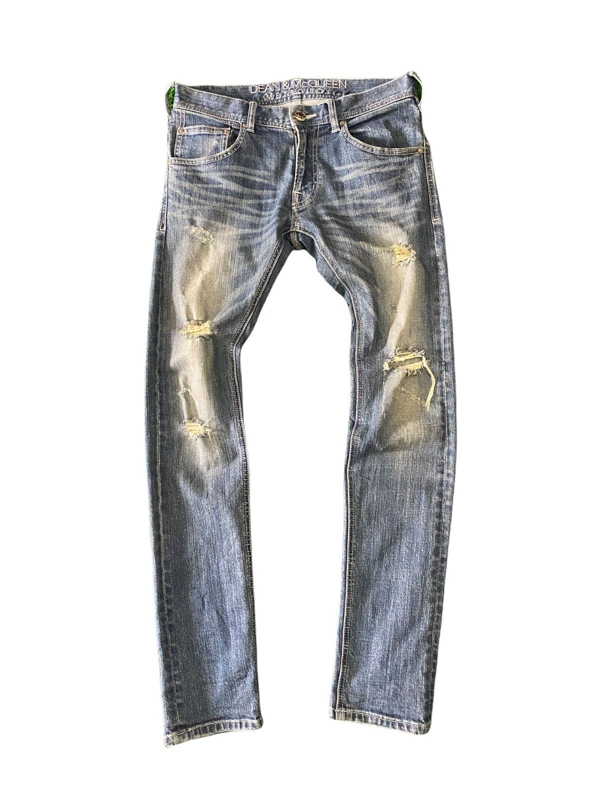 image of Distressed Denim Dean & Mc Queen Metro Boy Distress Skinny Jeans in Blue, Men's (Size 31)