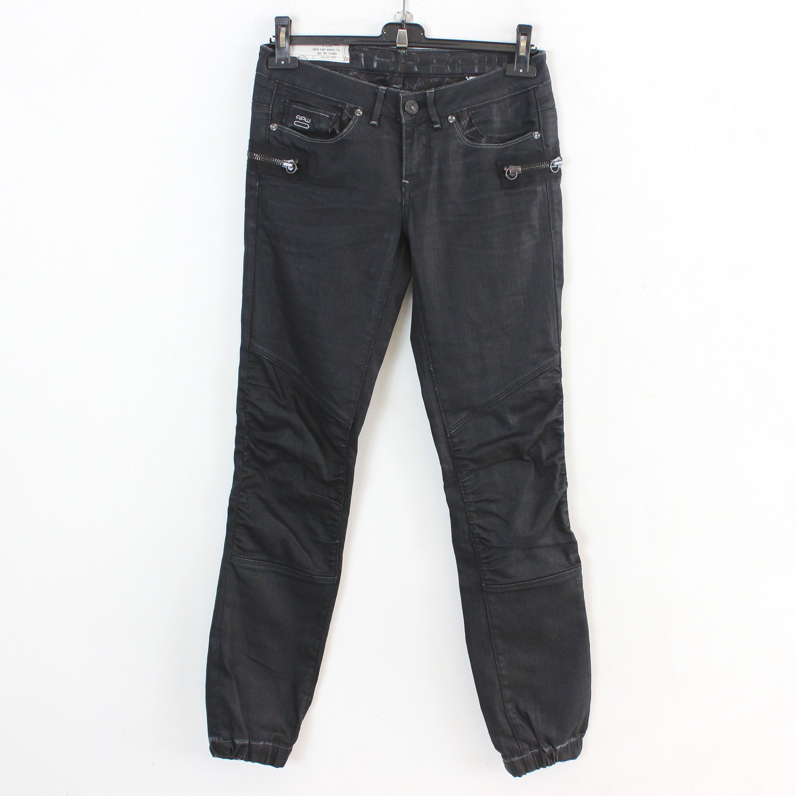 image of Deadstock x G Star Raw 3301 Plus Sudden Straight W27 L34 Coated Denim Jeans Pants in Black, Women's