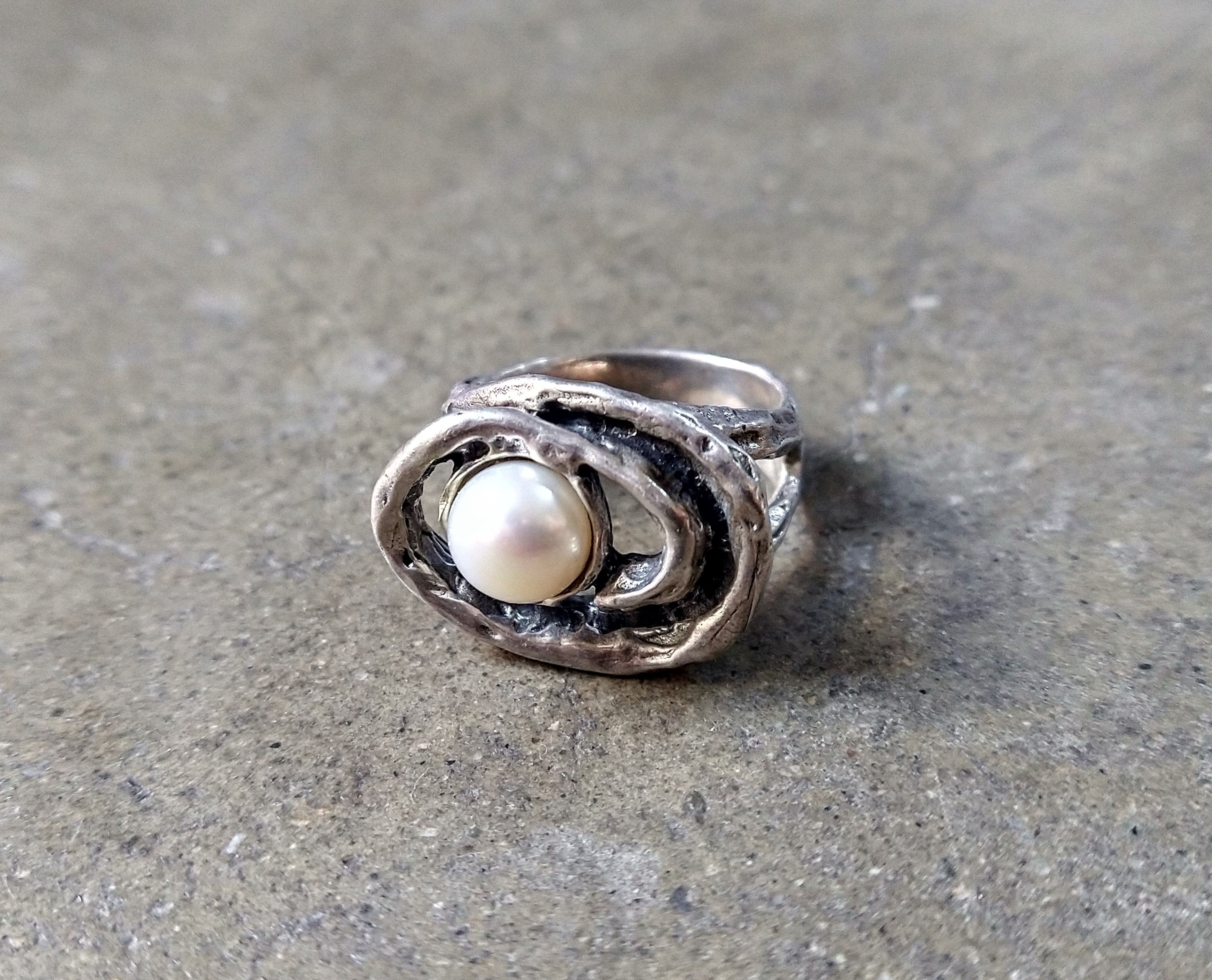 Other Sterling Silver Ring Pearl Size 8 Modern Avant Garde 11.3g Size ONE SIZE - 1 Thumbnail