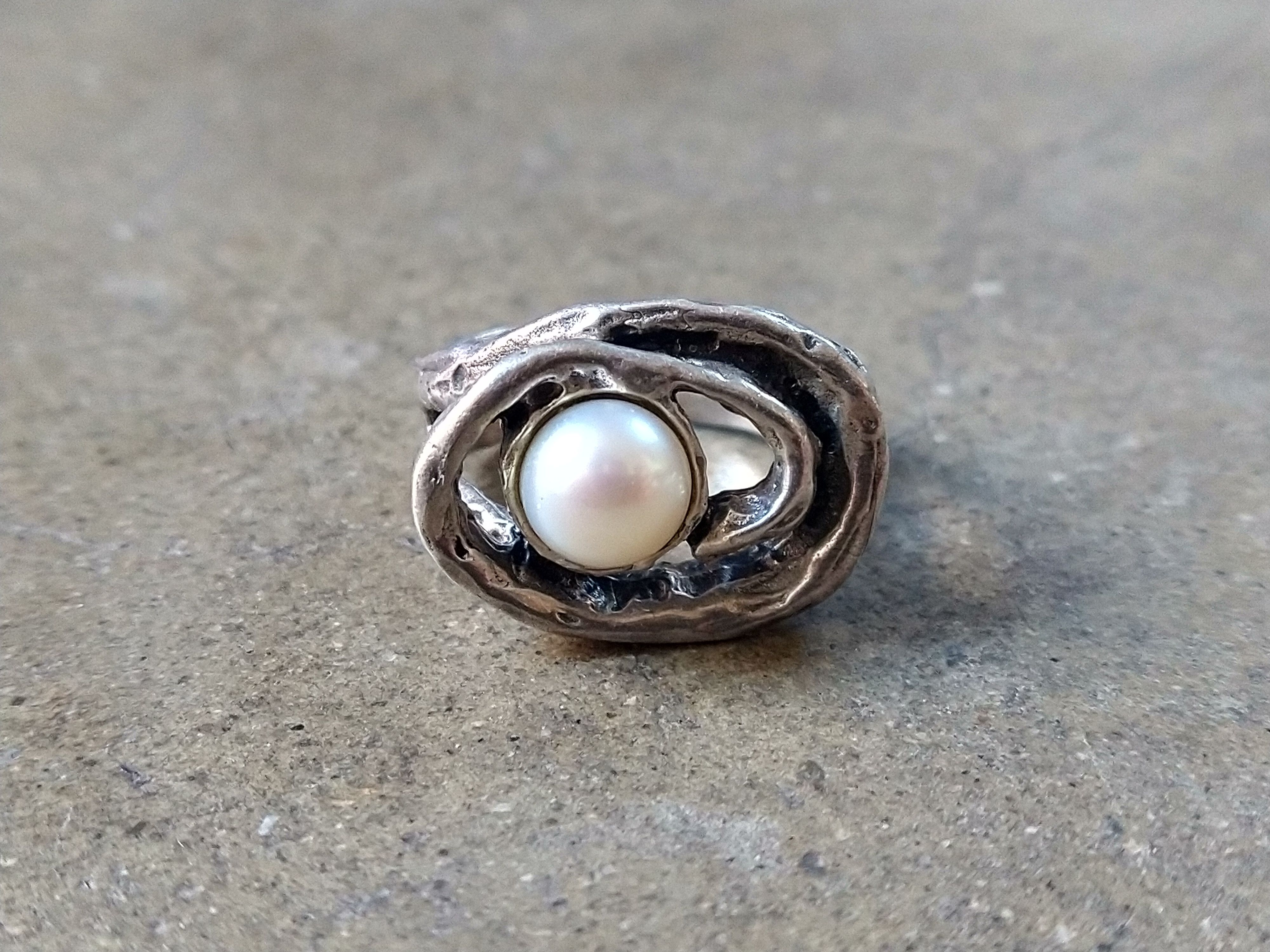 Other Sterling Silver Ring Pearl Size 8 Modern Avant Garde 11.3g Size ONE SIZE - 3 Thumbnail