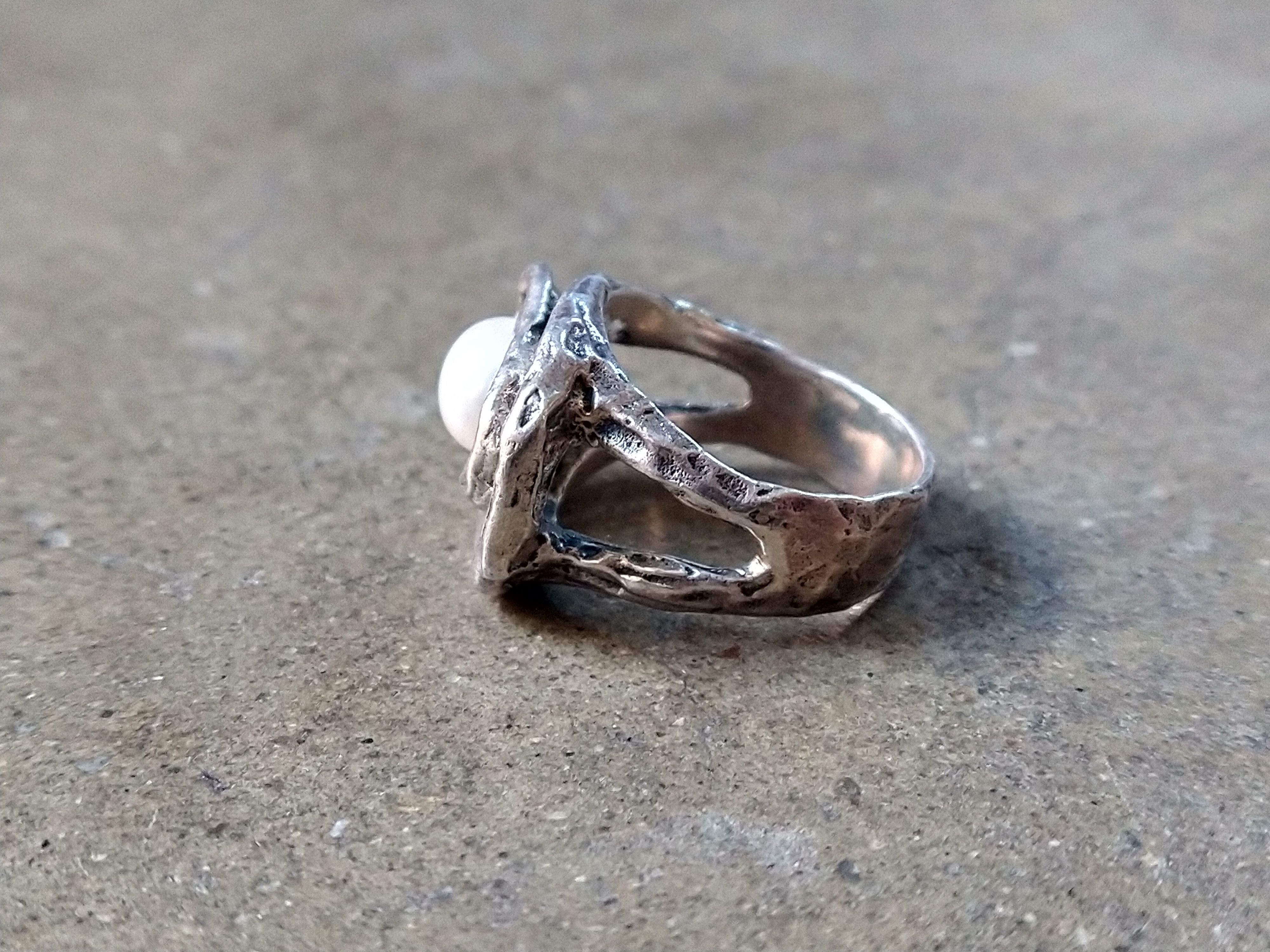 Other Sterling Silver Ring Pearl Size 8 Modern Avant Garde 11.3g Size ONE SIZE - 5 Thumbnail